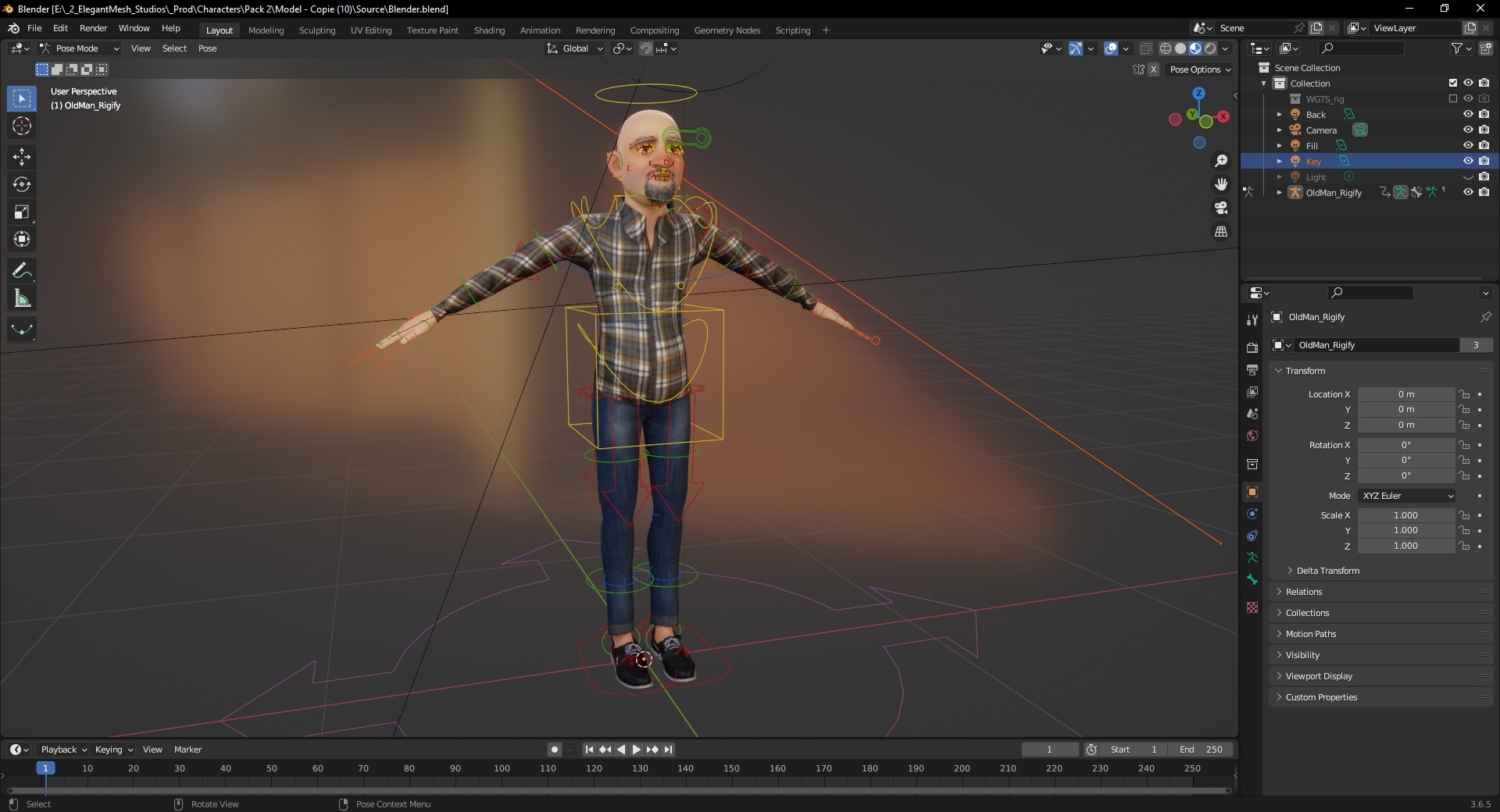 Elderly man 3d character cartoon Low-poly 3D model_19