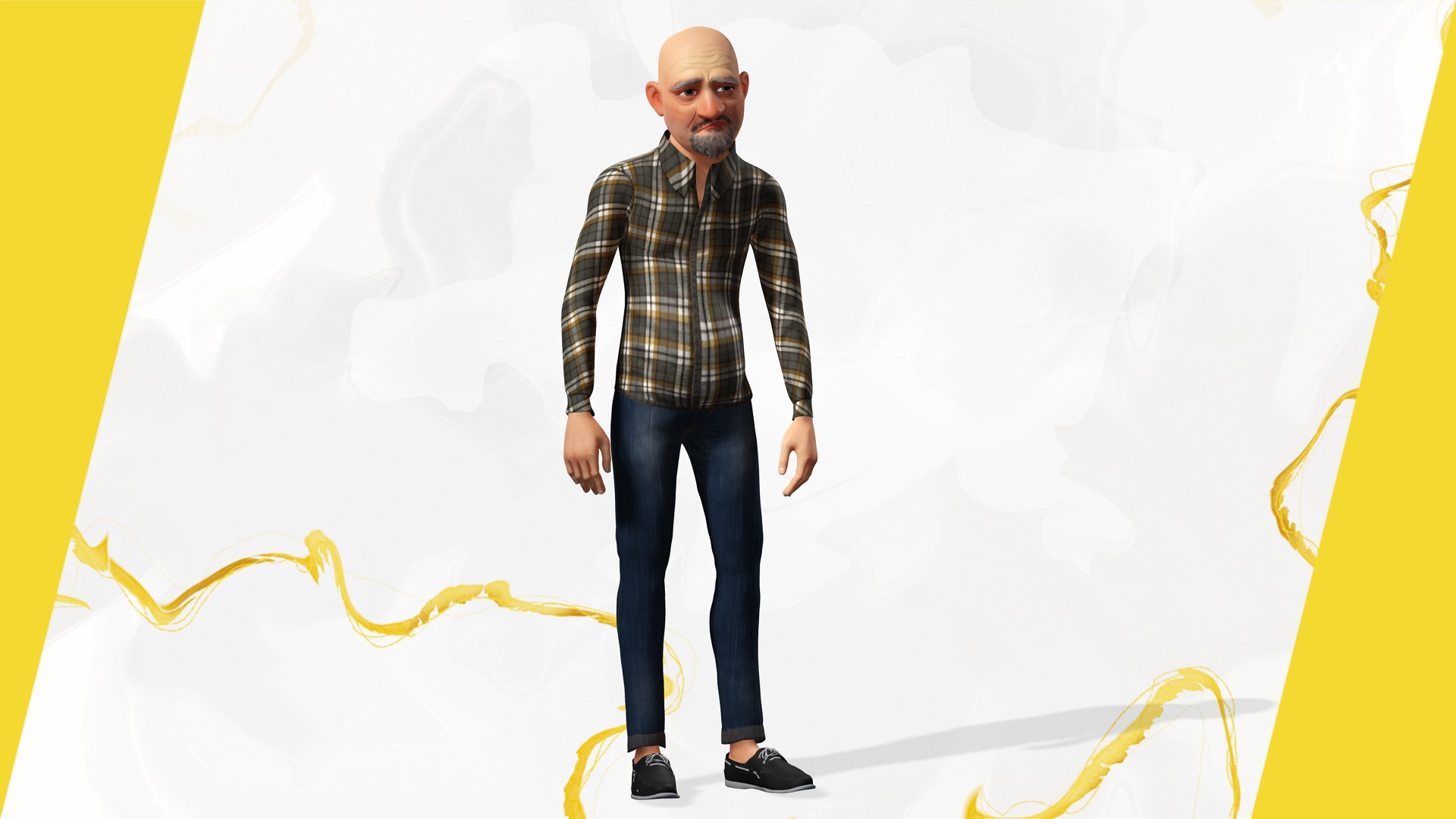 Elderly man 3d character cartoon Low-poly 3D model_12