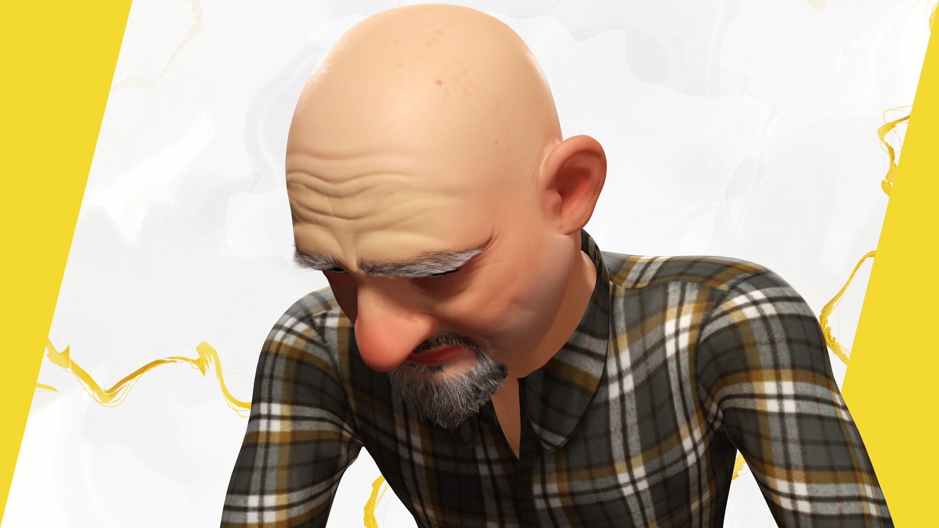 Elderly man 3d character cartoon Low-poly 3D model_14