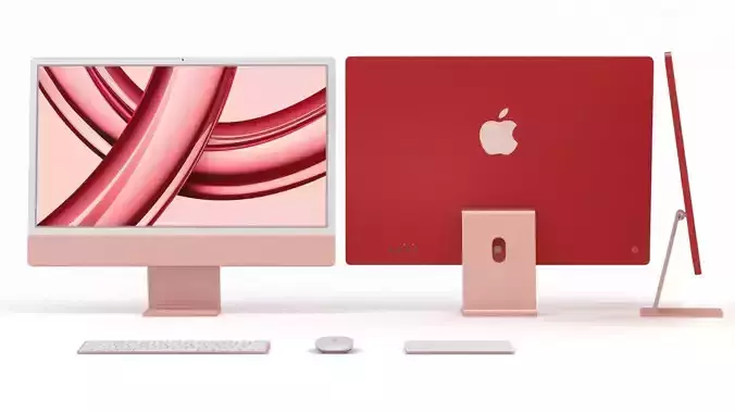 3D model Apple iMac 24 inch 2023 Pink with Keyboard-Mouse