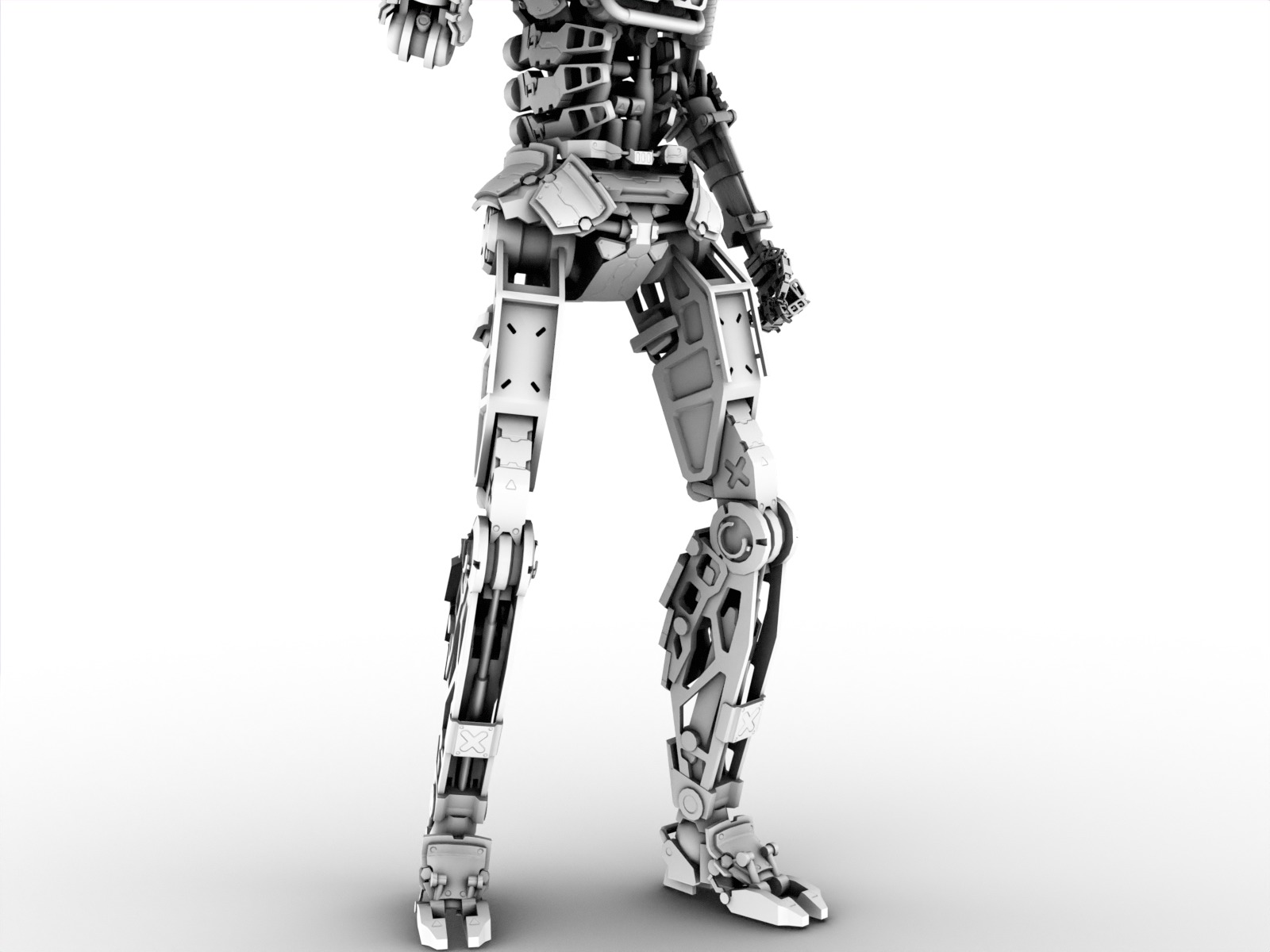 Armored scifi robot character Low-poly 3D model_29