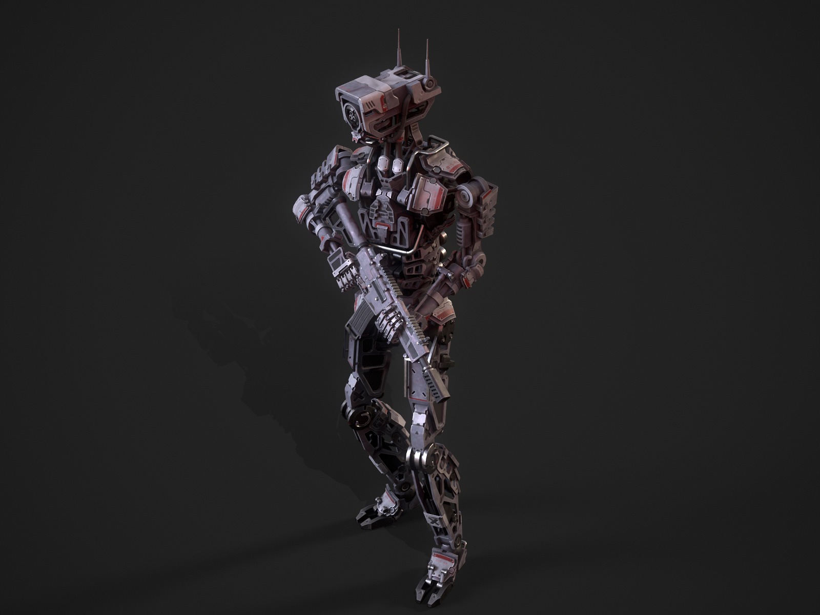 Armored scifi robot character Low-poly 3D model_5