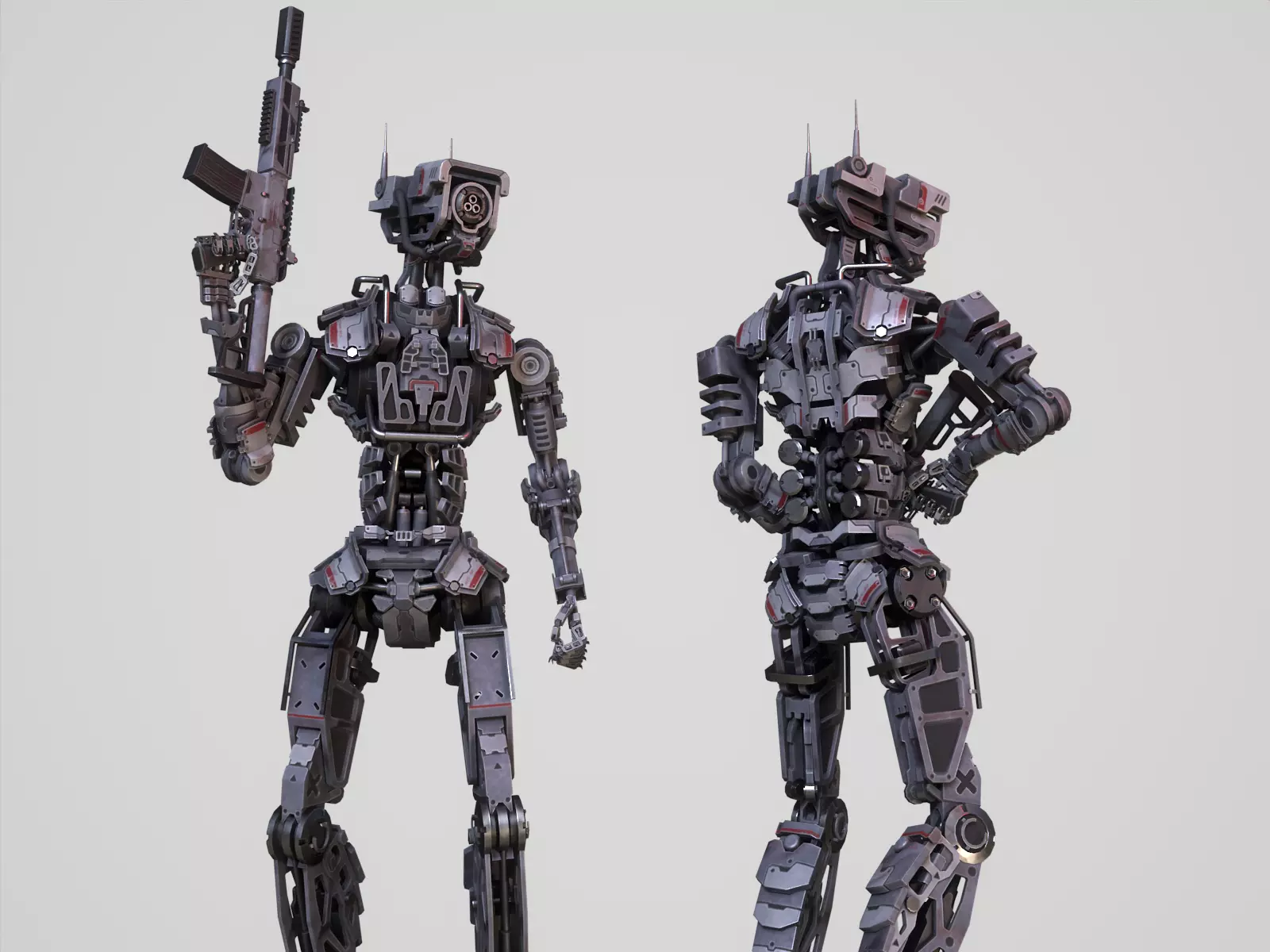 Armored scifi robot character Low-poly 3D model_0