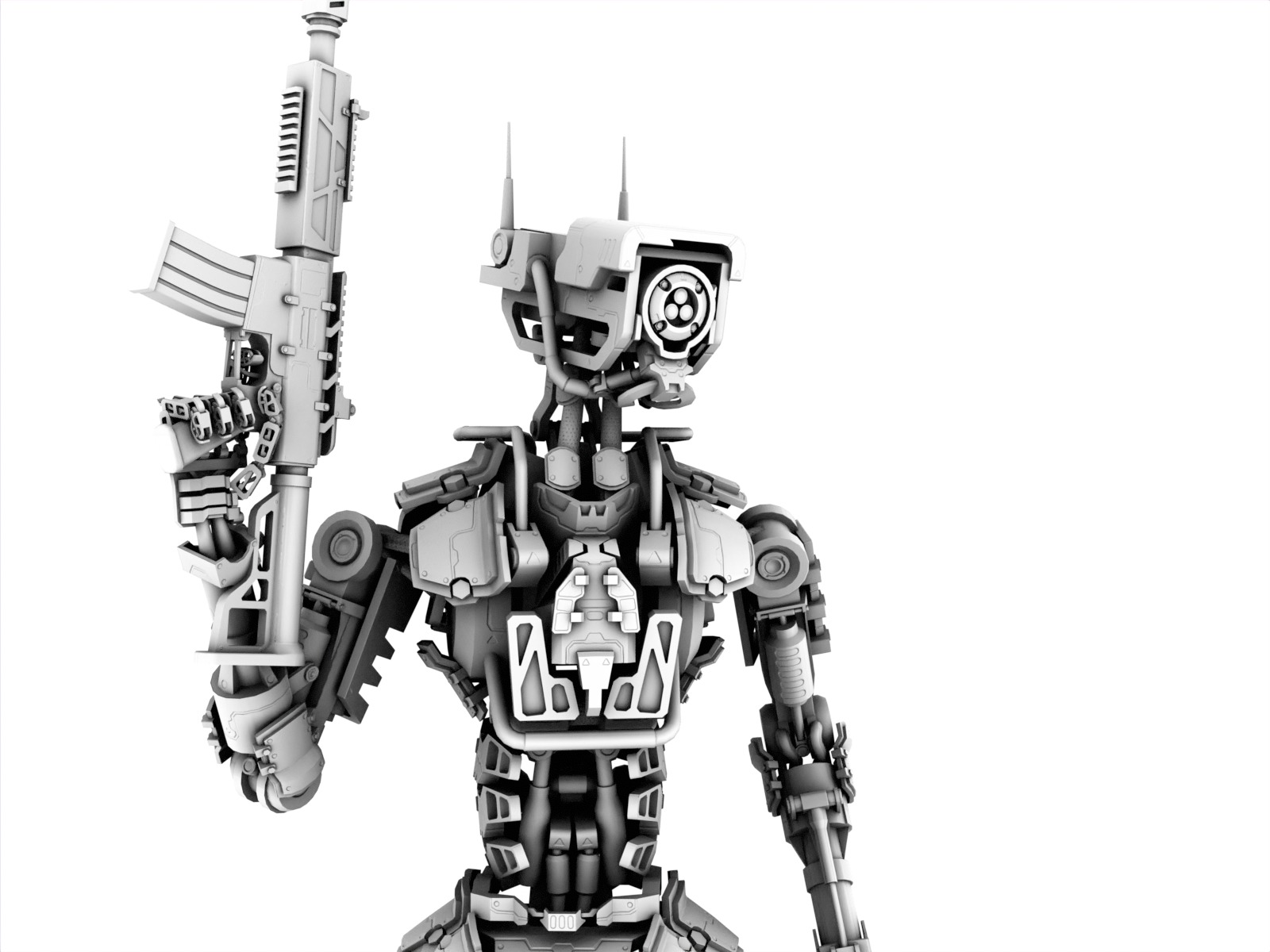 Armored scifi robot character Low-poly 3D model_27