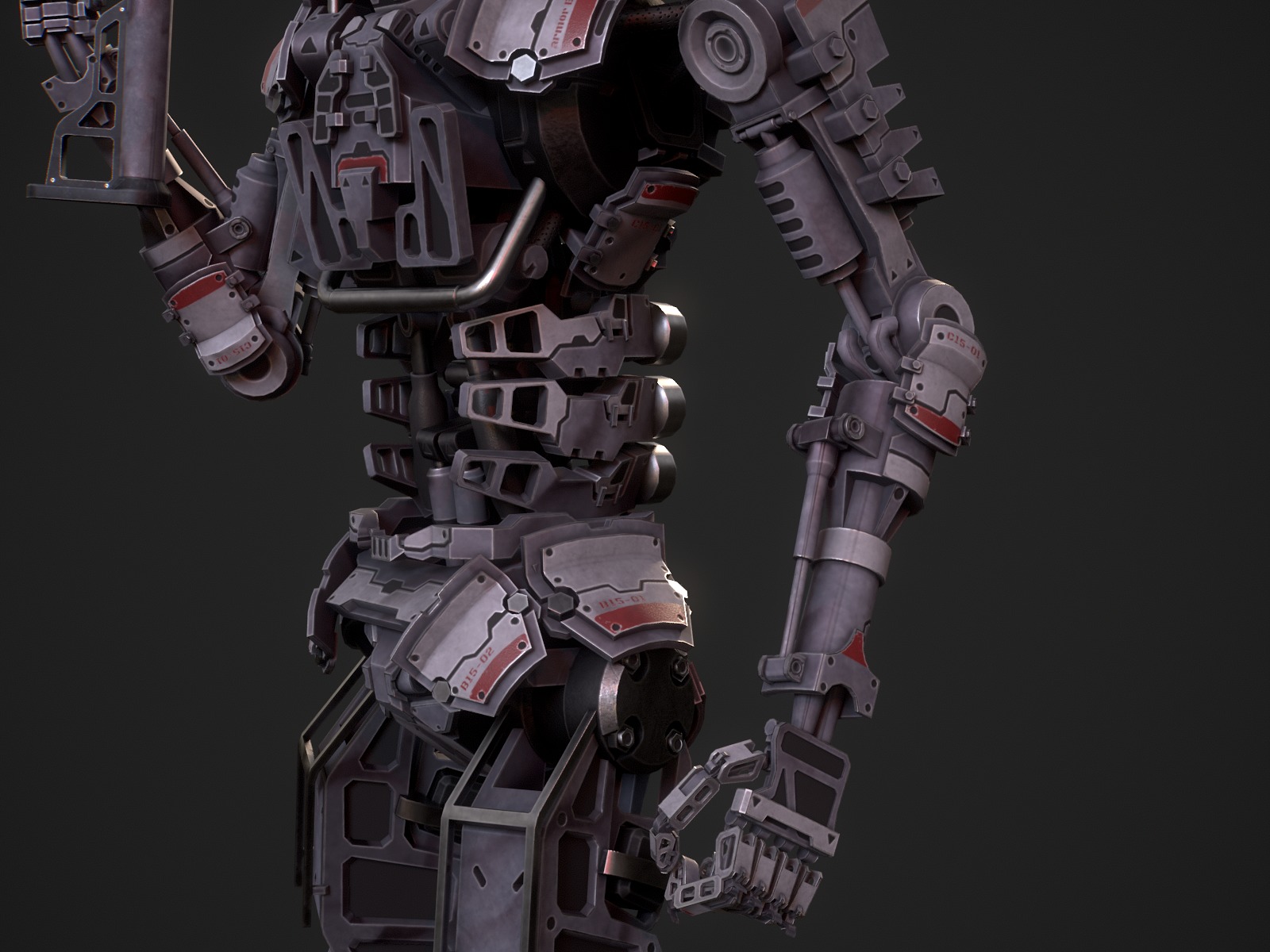 Armored scifi robot character Low-poly 3D model_8