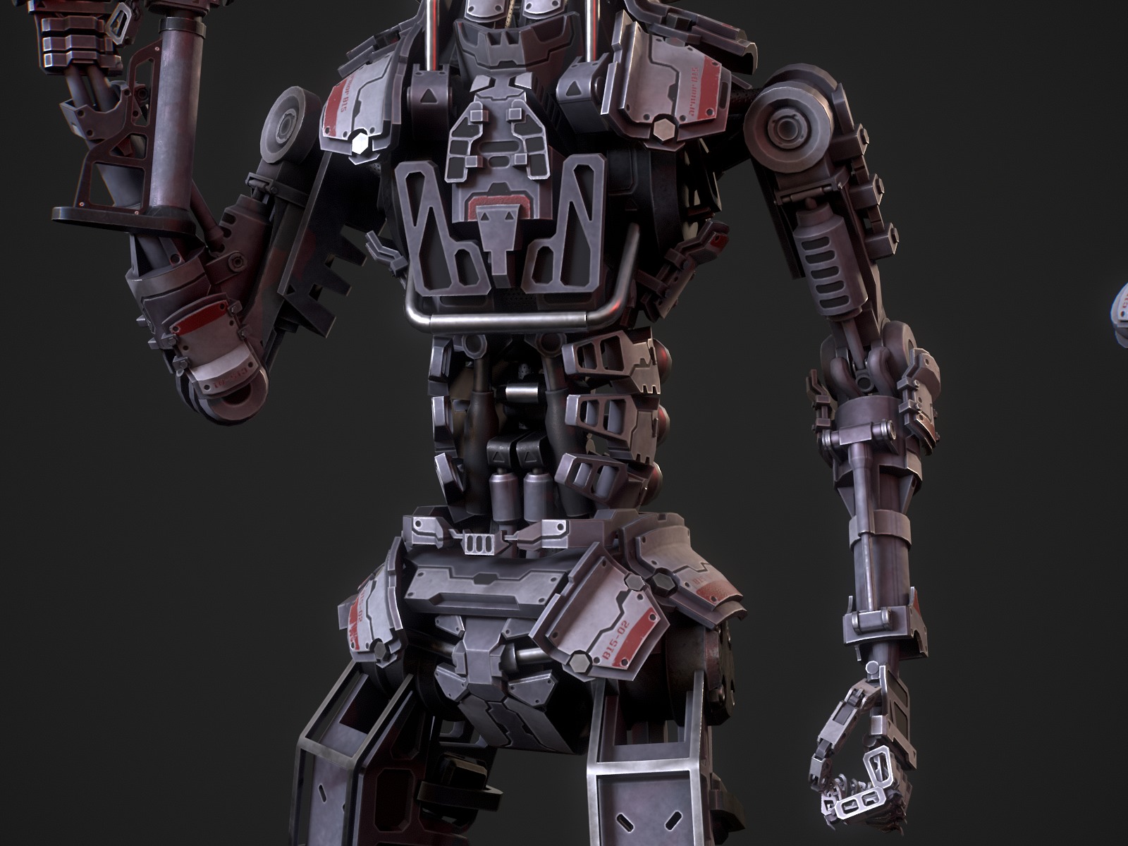 Armored scifi robot character Low-poly 3D model_12