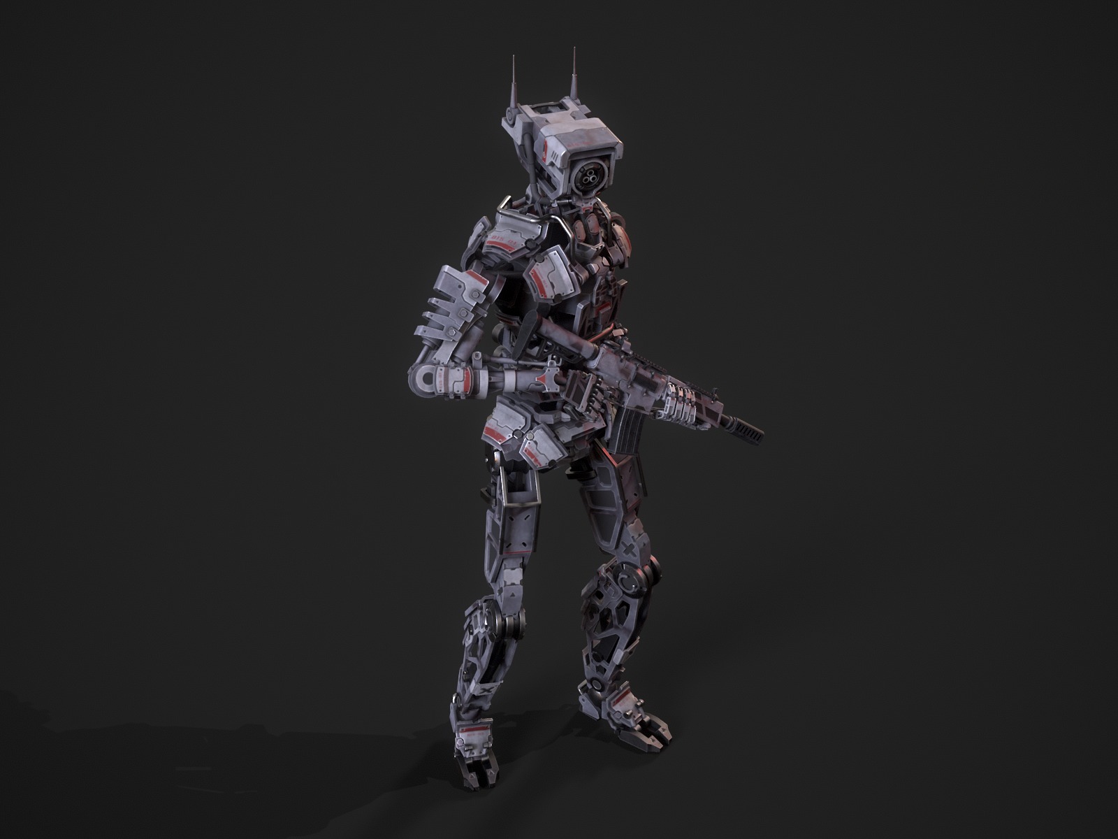 Armored scifi robot character Low-poly 3D model_19