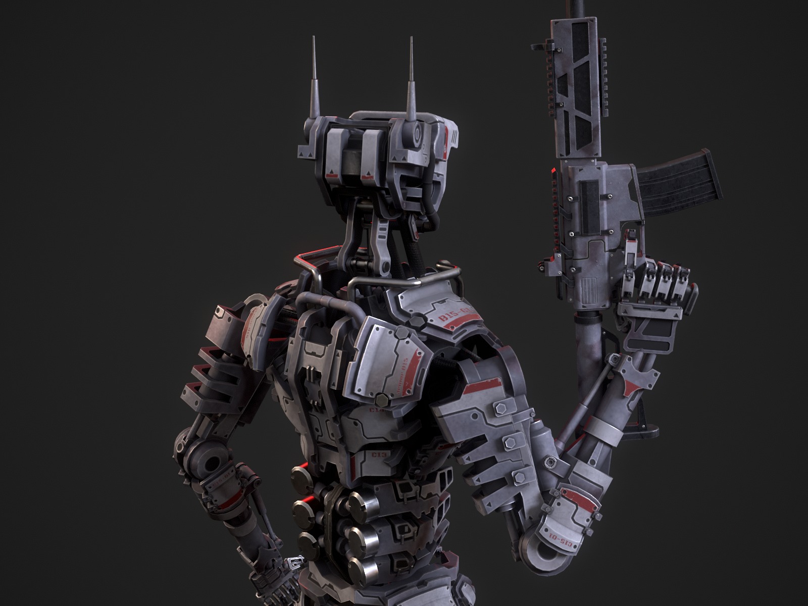 Armored scifi robot character Low-poly 3D model_4