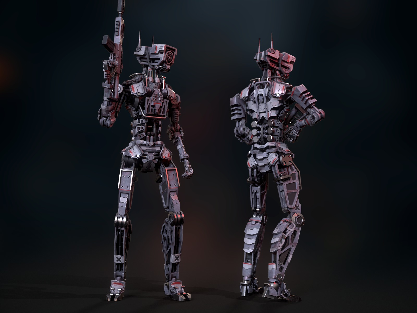 Armored scifi robot character Low-poly 3D model_2