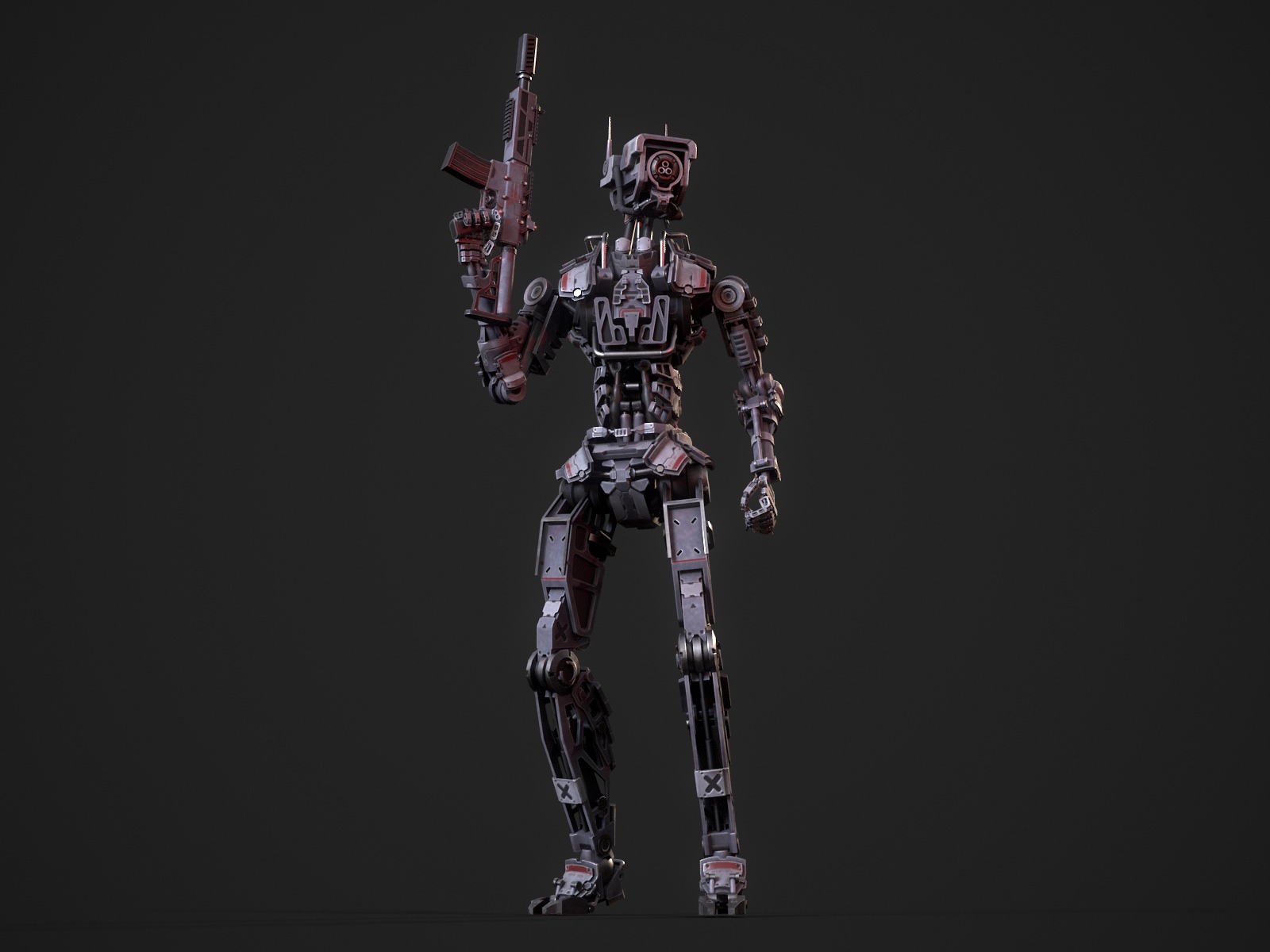 Armored scifi robot character Low-poly 3D model_18