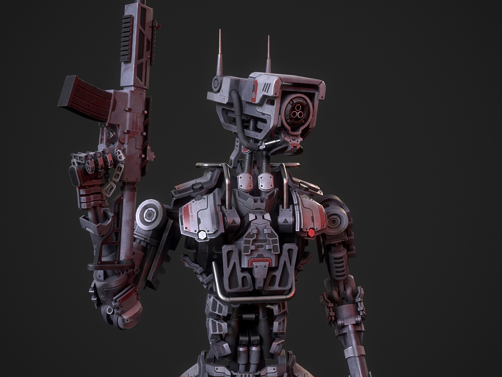 Armored scifi robot character Low-poly 3D model_13