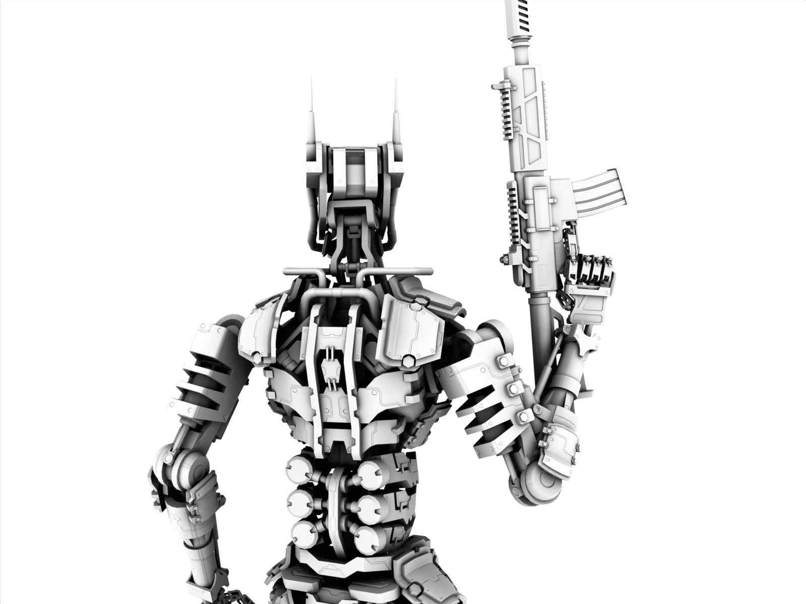 Armored scifi robot character Low-poly 3D model_28