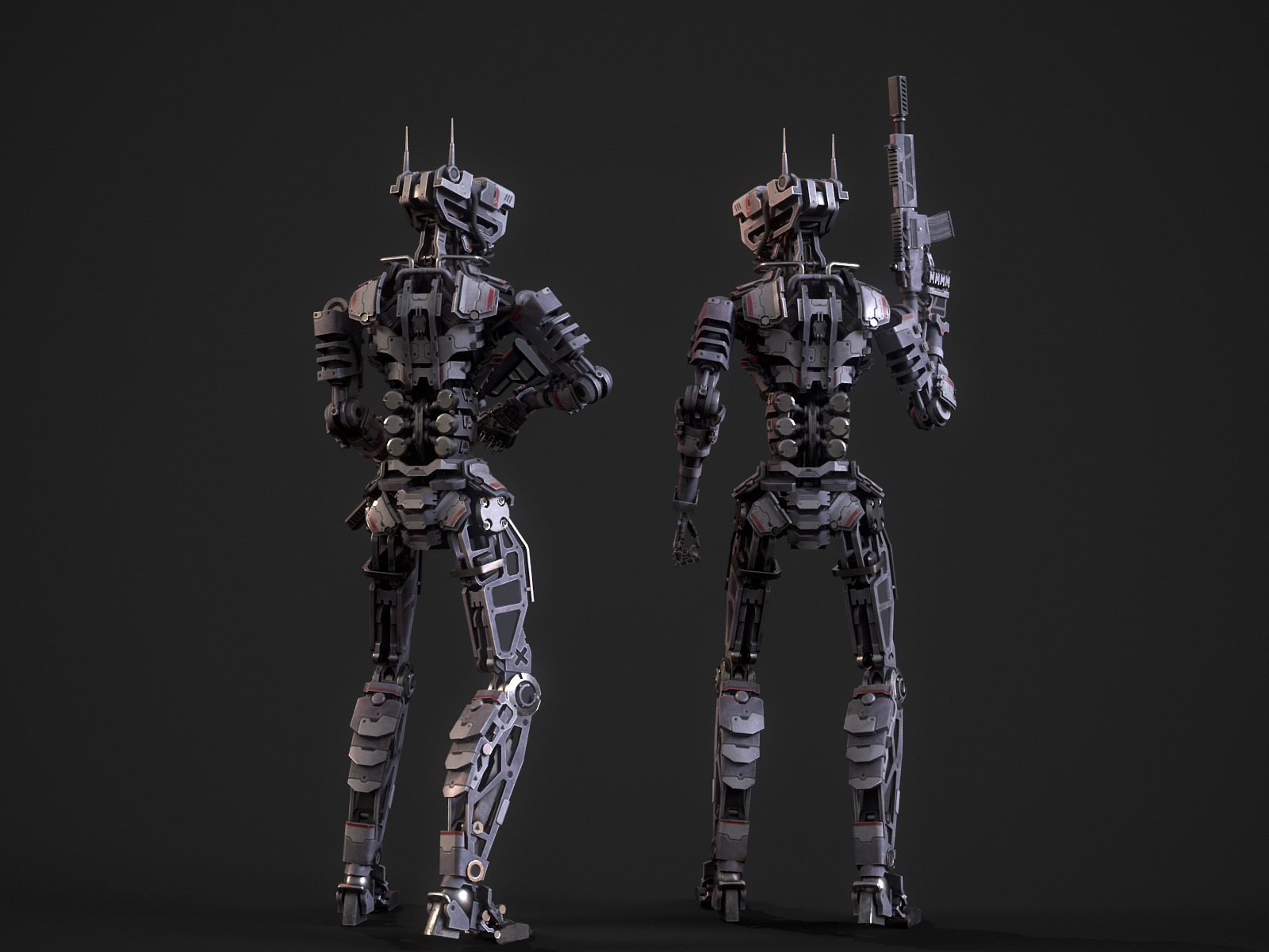 Armored scifi robot character Low-poly 3D model_17