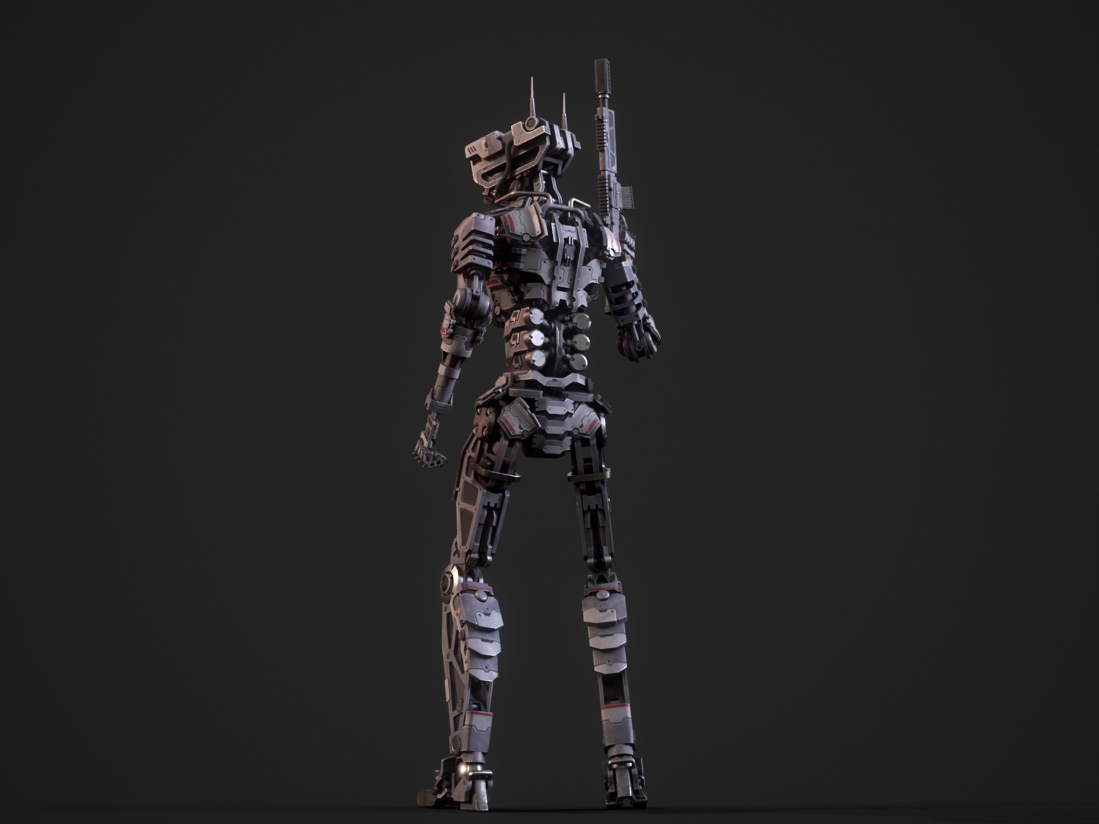 Armored scifi robot character Low-poly 3D model_16