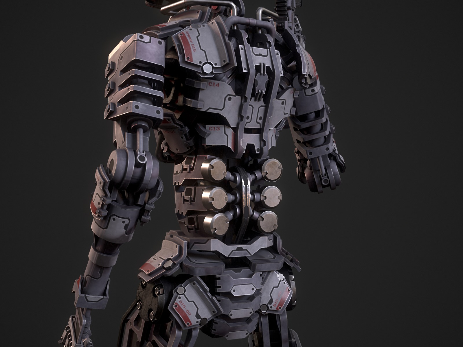 Armored scifi robot character Low-poly 3D model_9