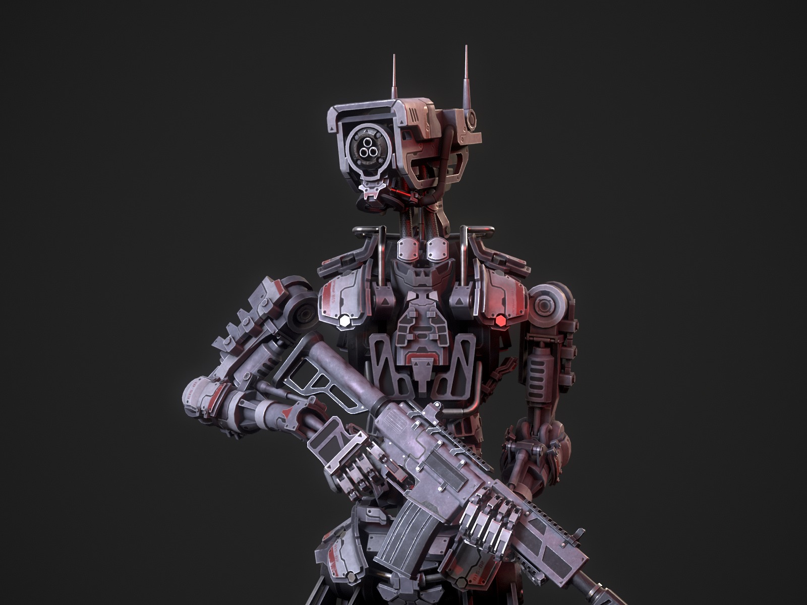 Armored scifi robot character Low-poly 3D model_3