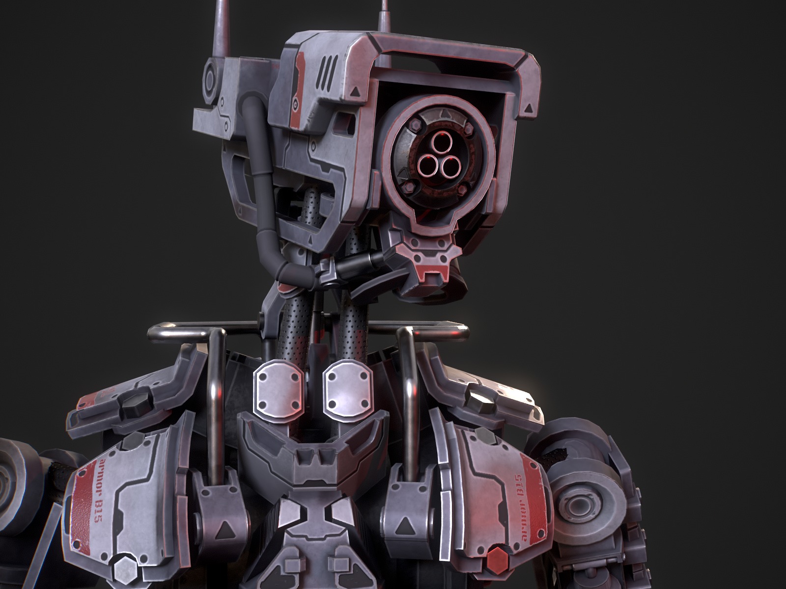 Armored scifi robot character Low-poly 3D model_7