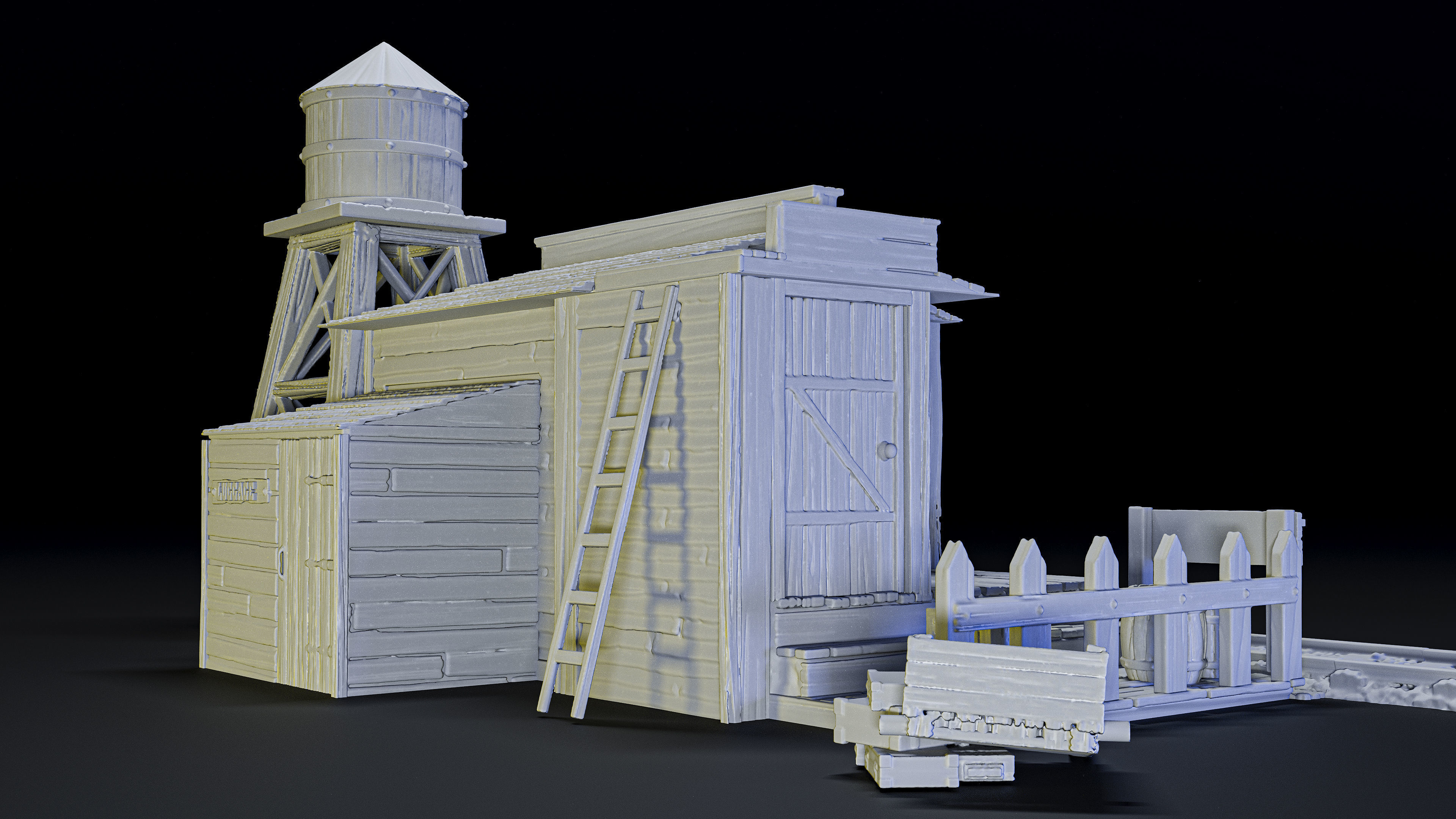station and water tower old west building 3D print model_3