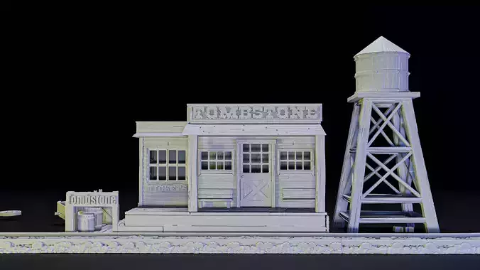 station and water tower old west building 3D print model