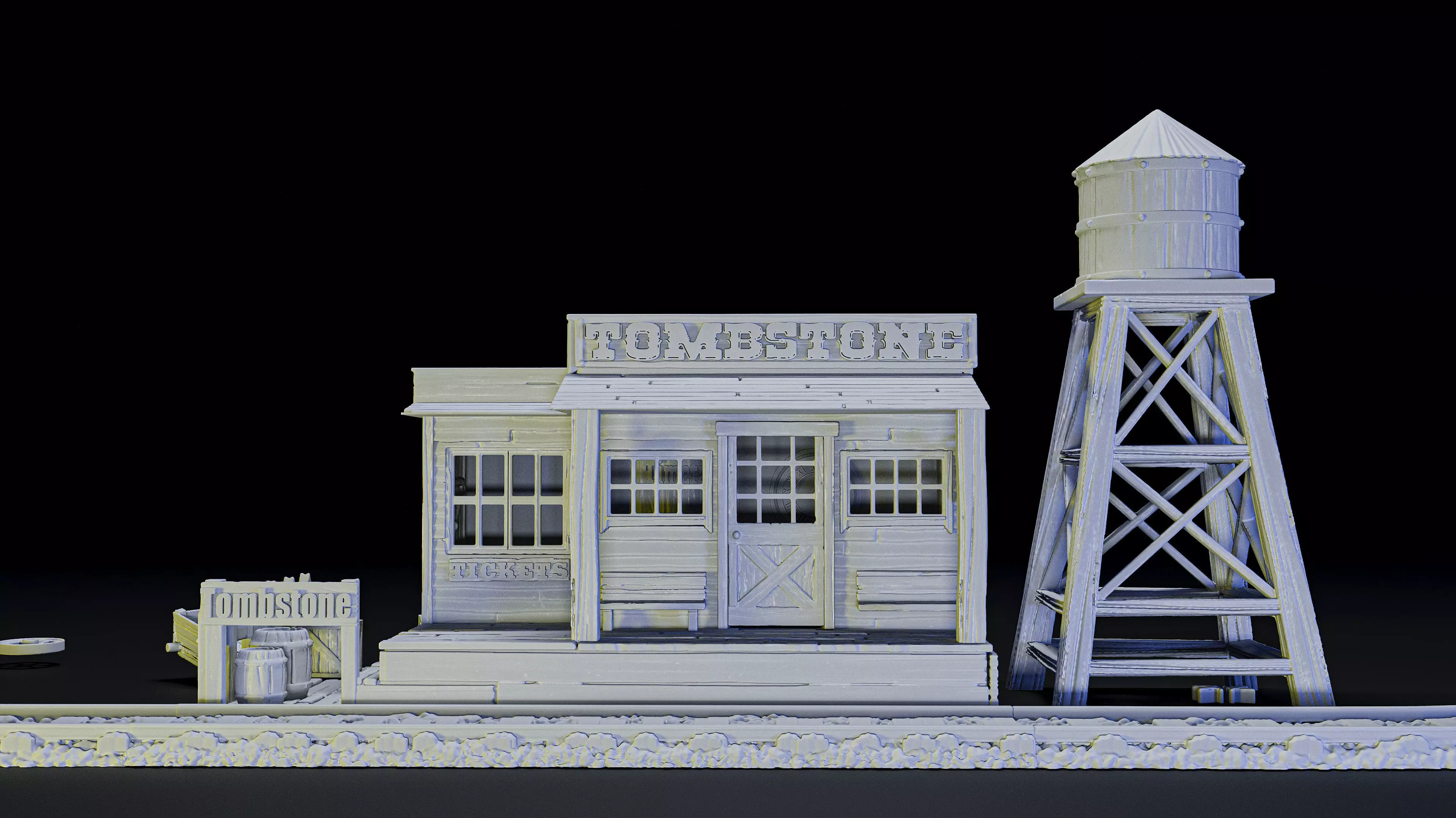 station and water tower old west building 3D print model_0
