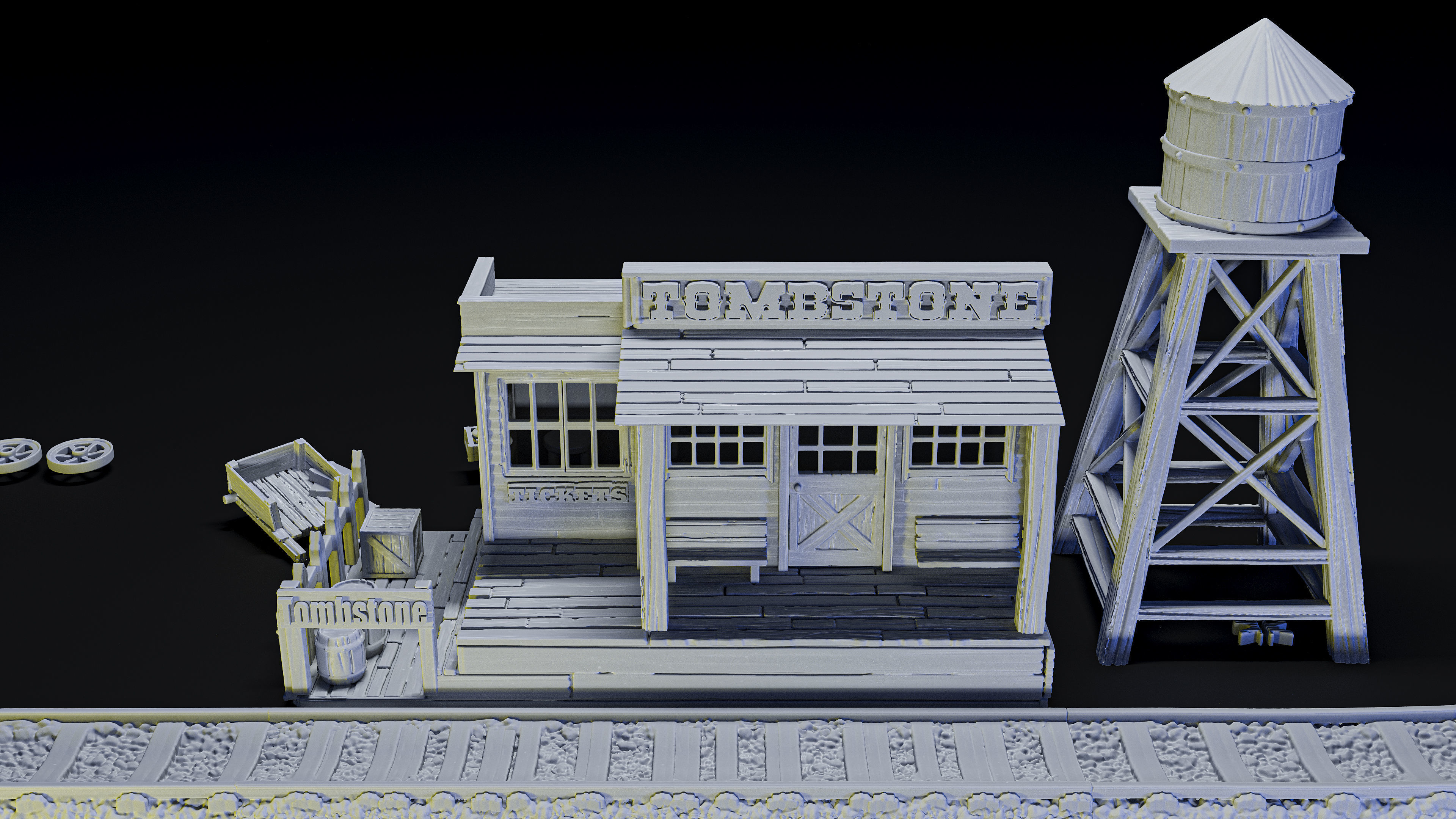 station and water tower old west building 3D print model_1