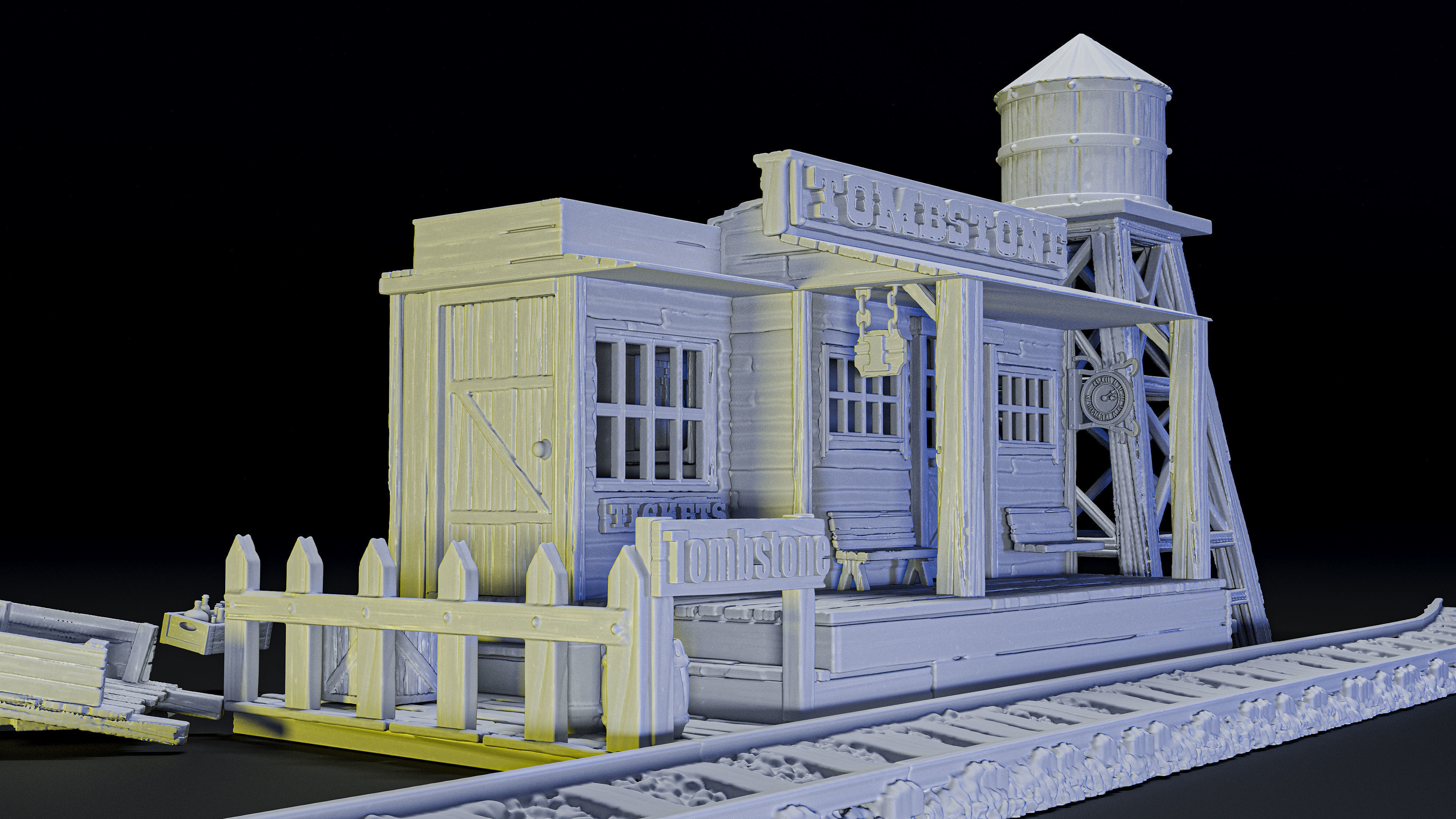 station and water tower old west building 3D print model_2