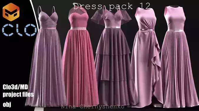 Dress pack 12 - Marvelous Designer project and OBJ
