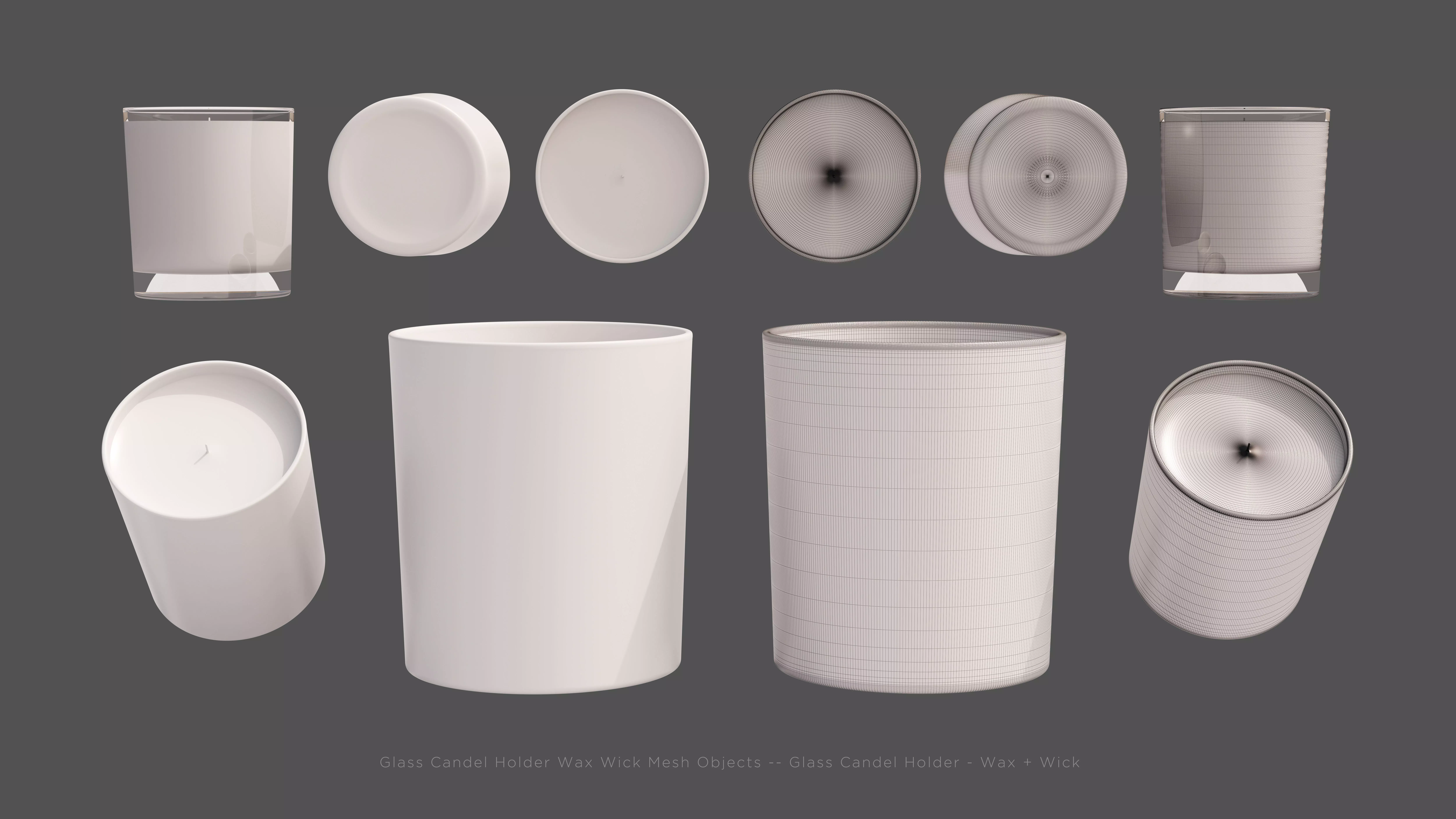 Glass Candle Holder with Wax and Wick -- built to scale 3D model_0