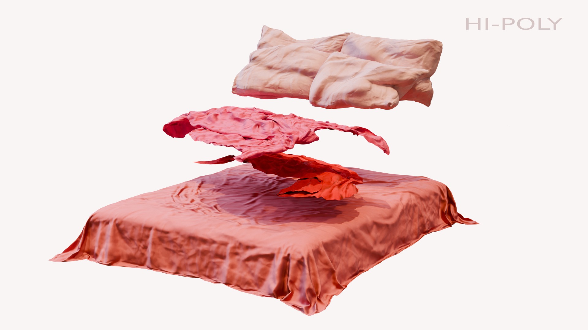 Messy and Cosy Bed Low-poly 3D model_7