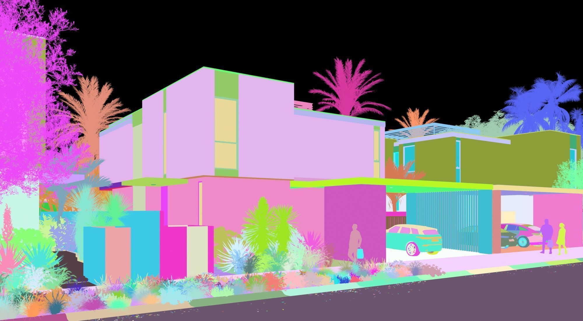 Exterior townhouse rendering 3D model_1