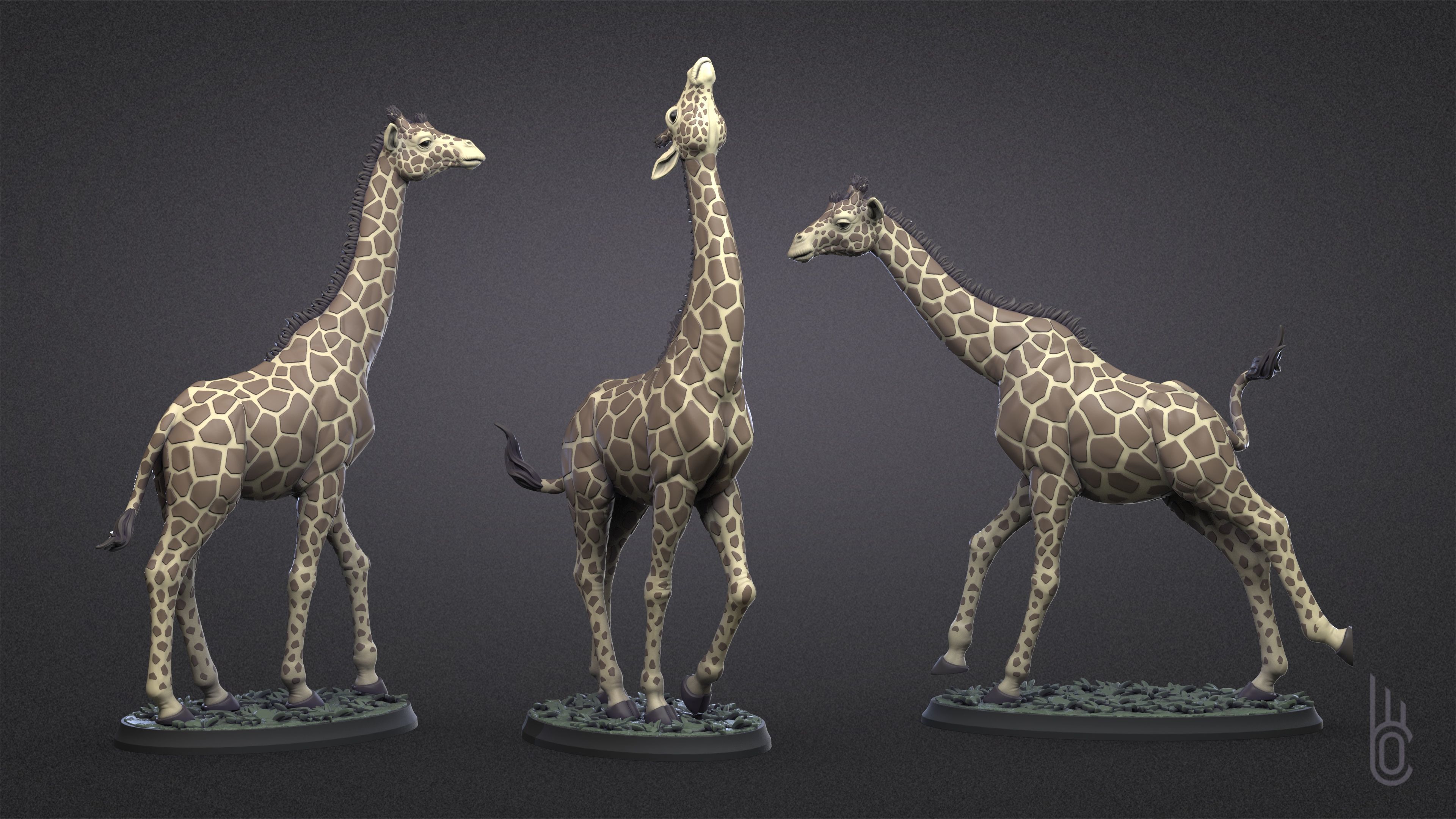 Giraffes Three poses 3D print model_3