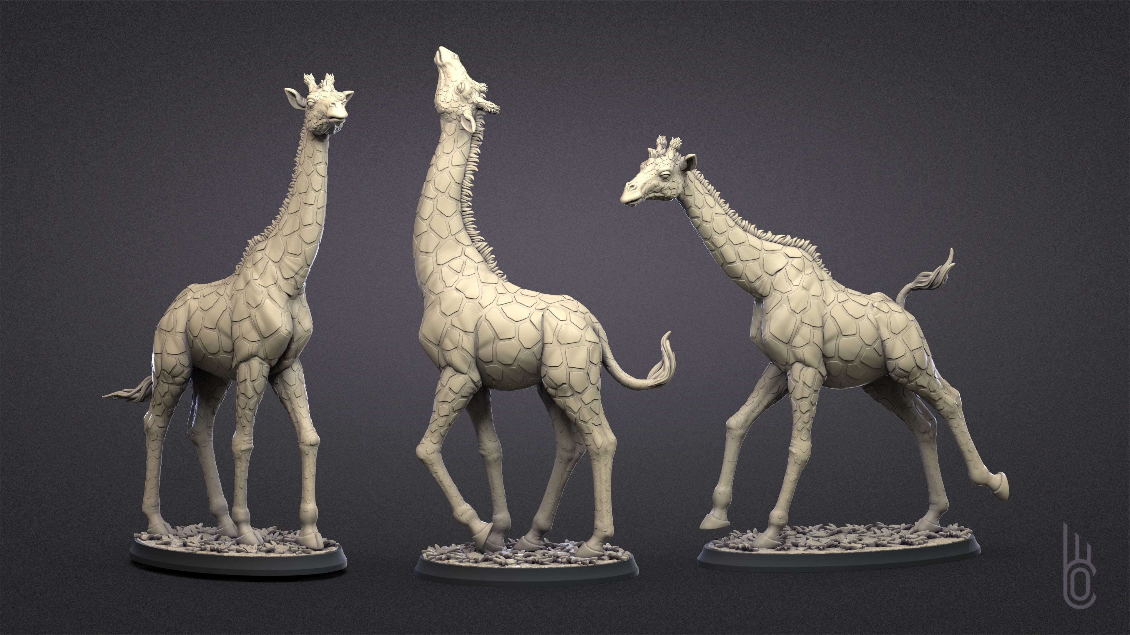 Giraffes Three poses 3D print model_4