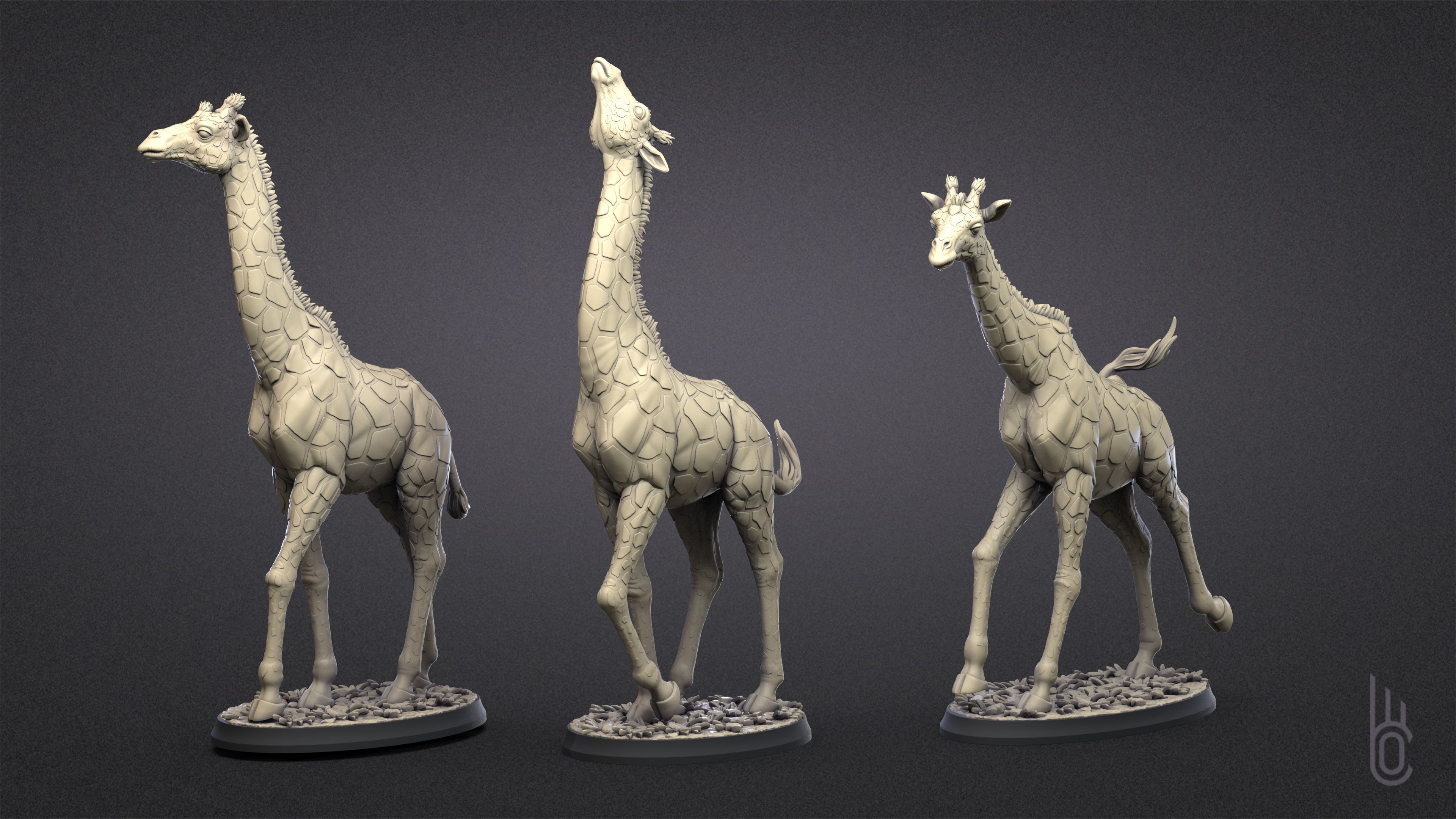 Giraffes Three poses 3D print model_8