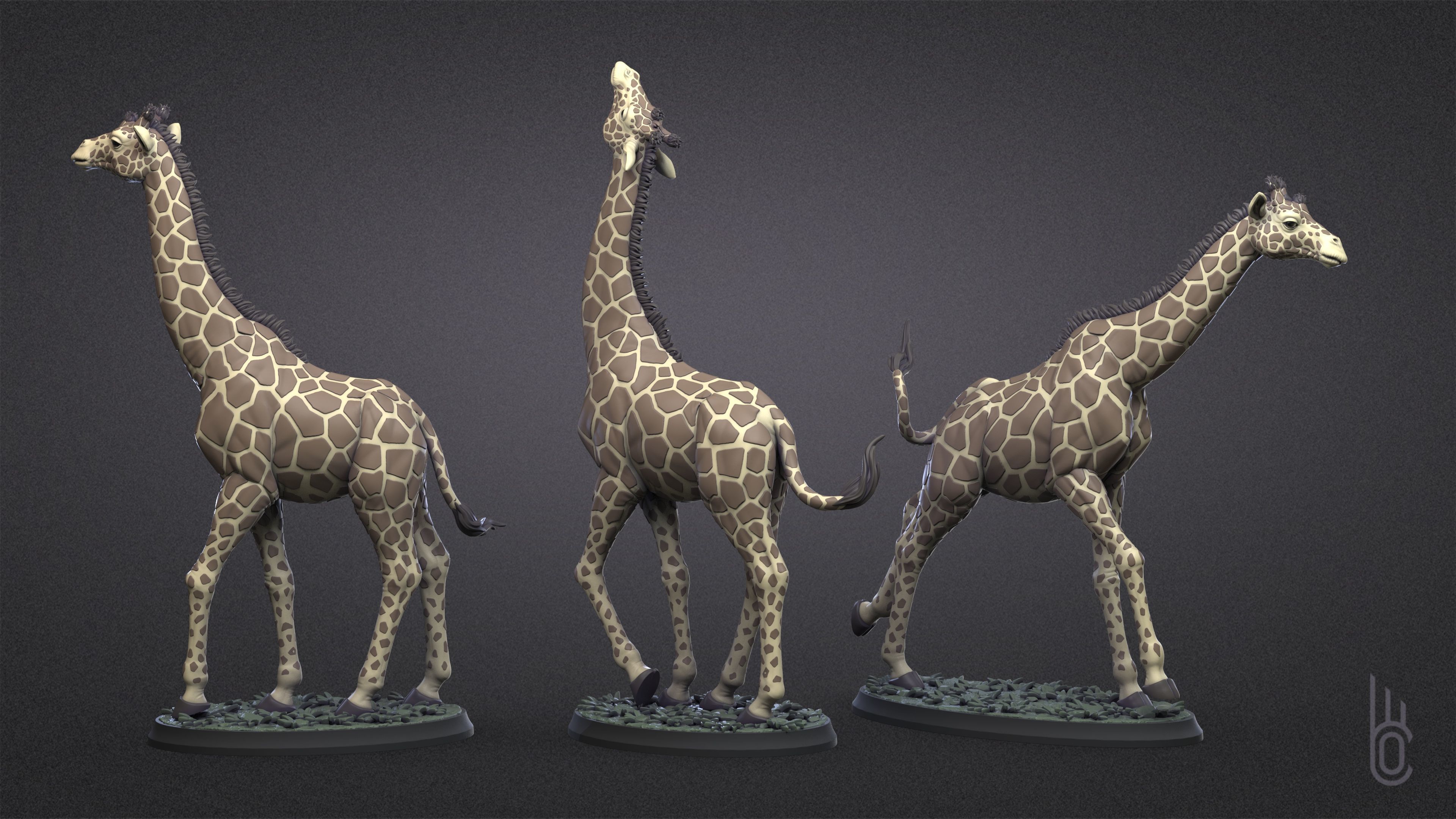 Giraffes Three poses 3D print model_7