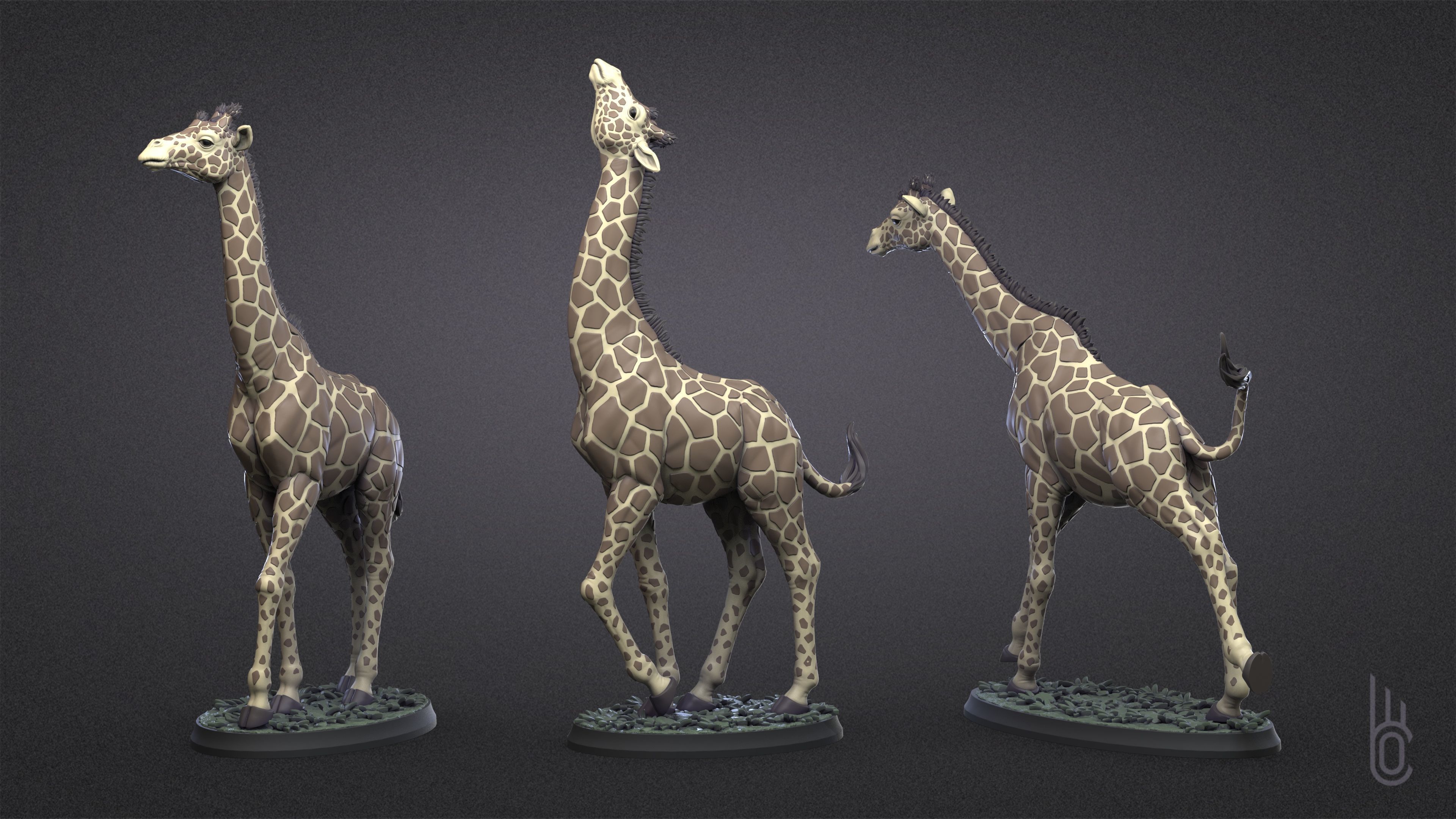 Giraffes Three poses 3D print model_5