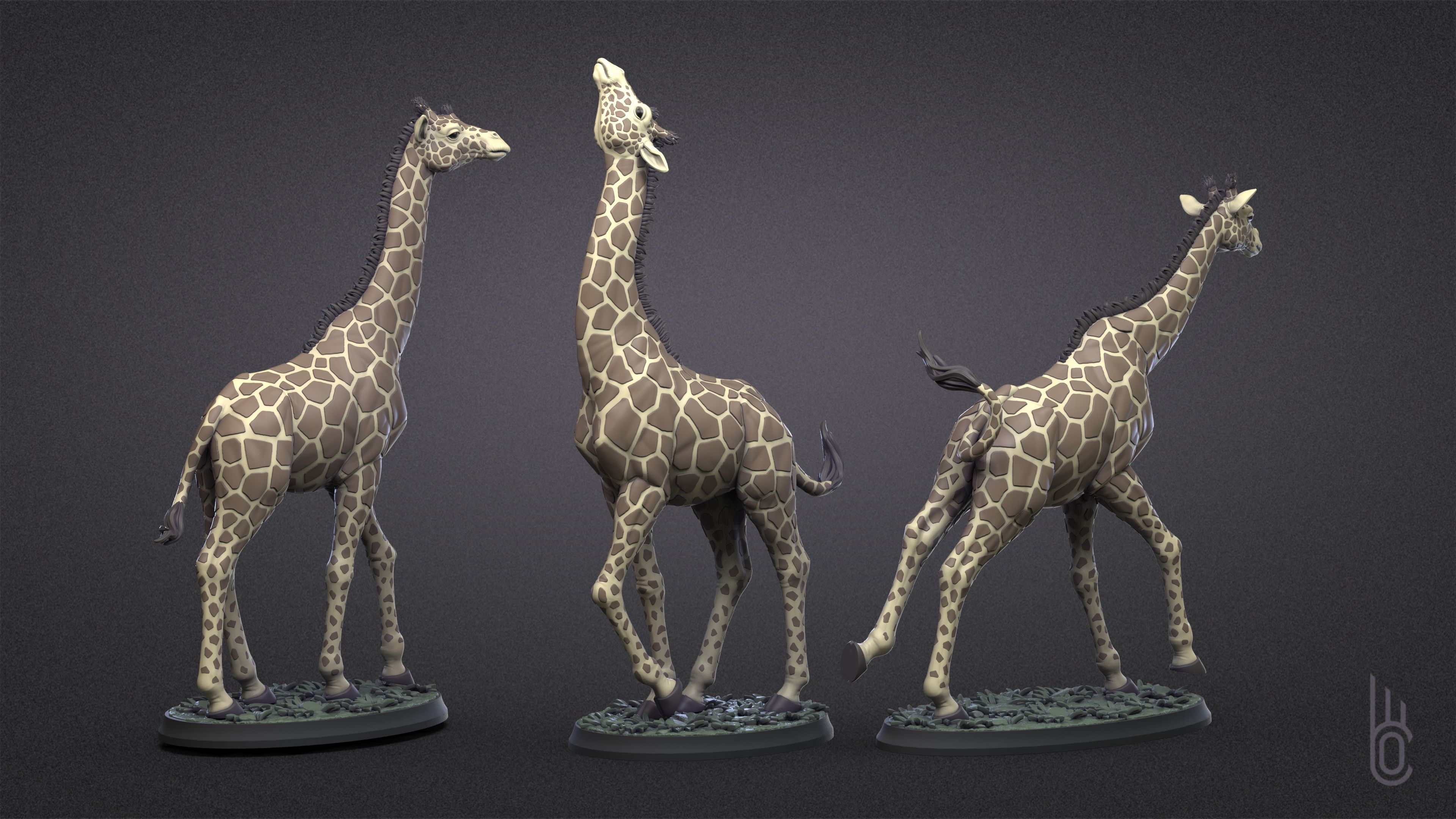 Giraffes Three poses 3D print model_6