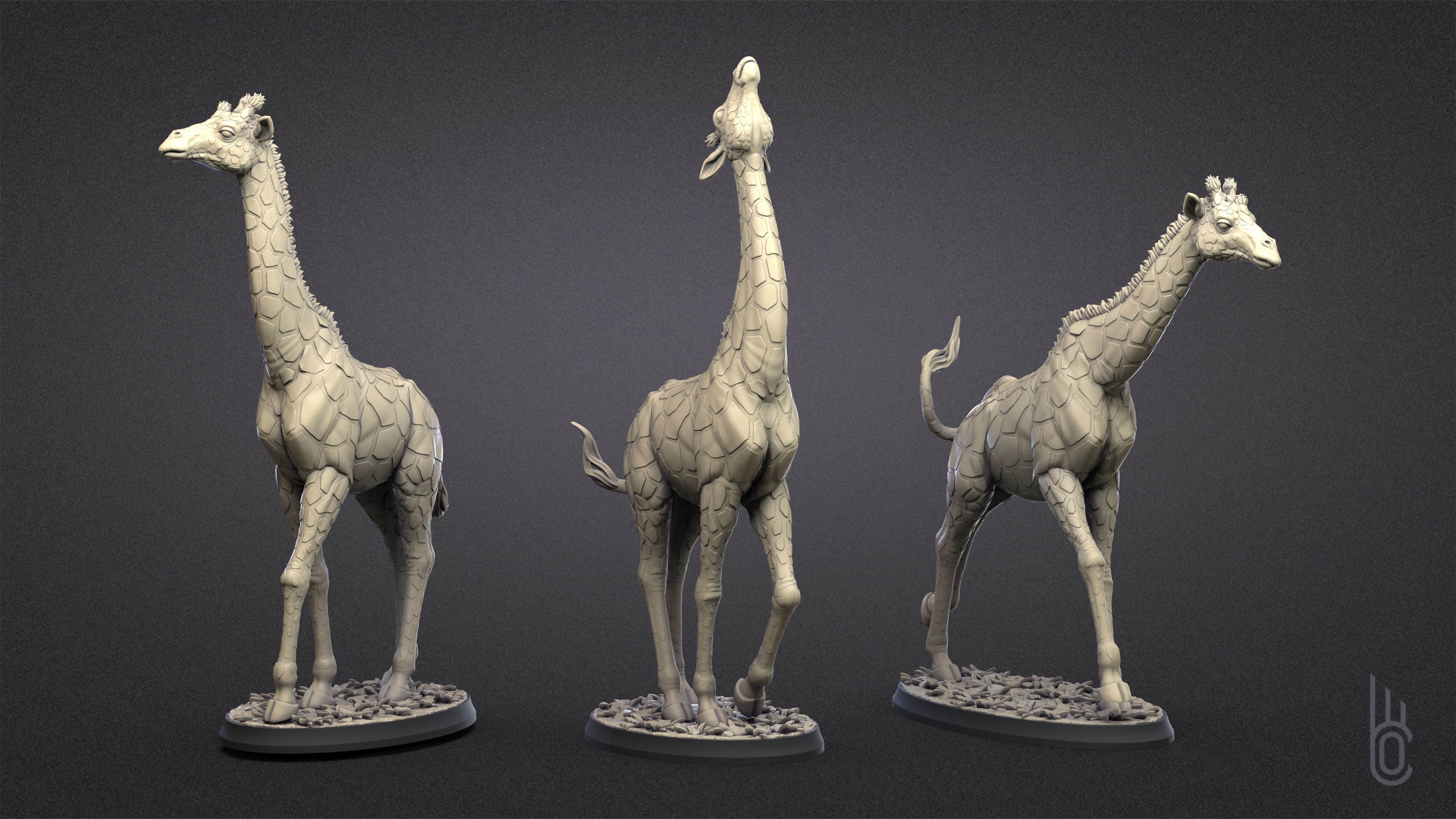 Giraffes Three poses 3D print model_11