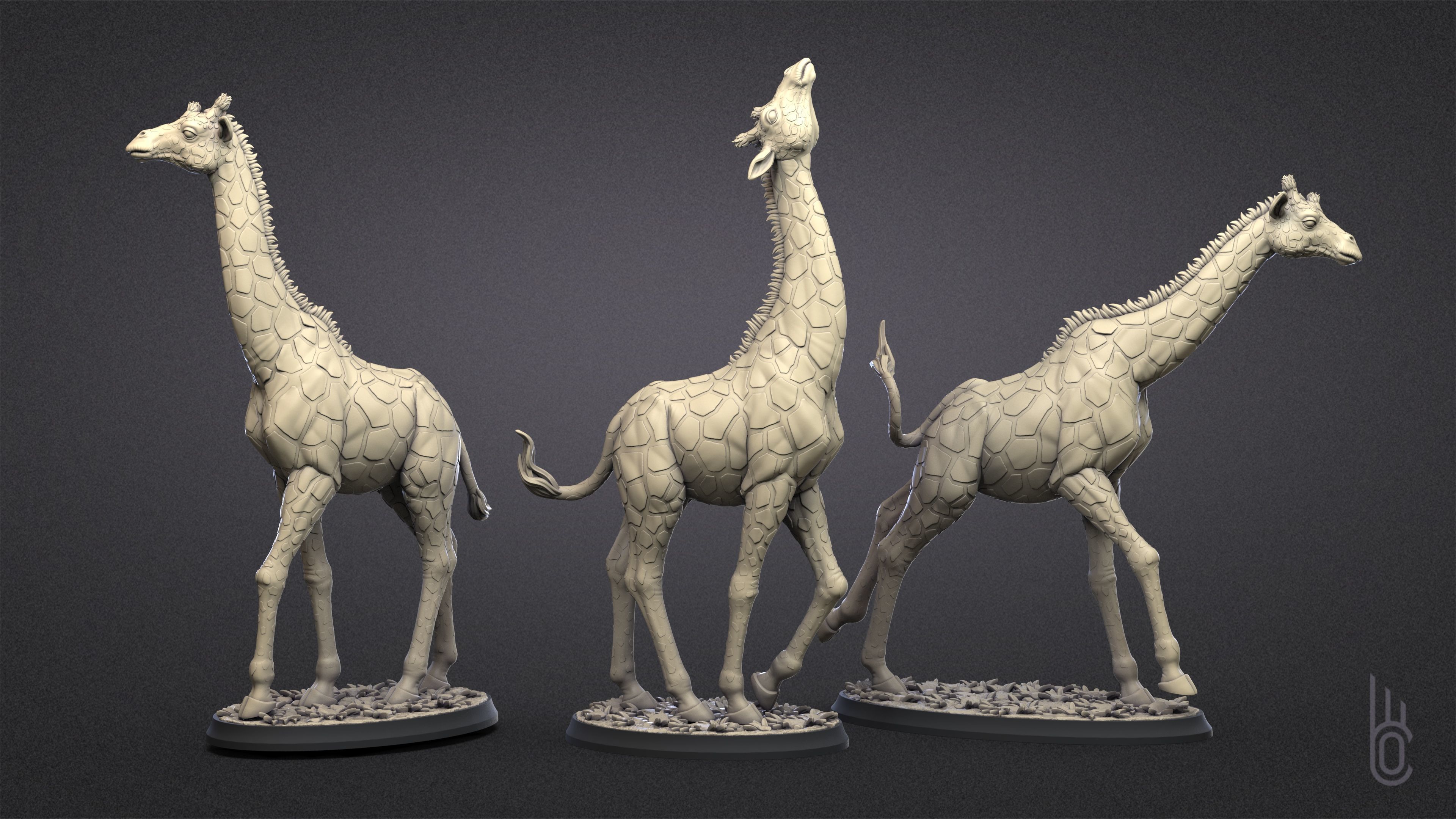 Giraffes Three poses 3D print model_2