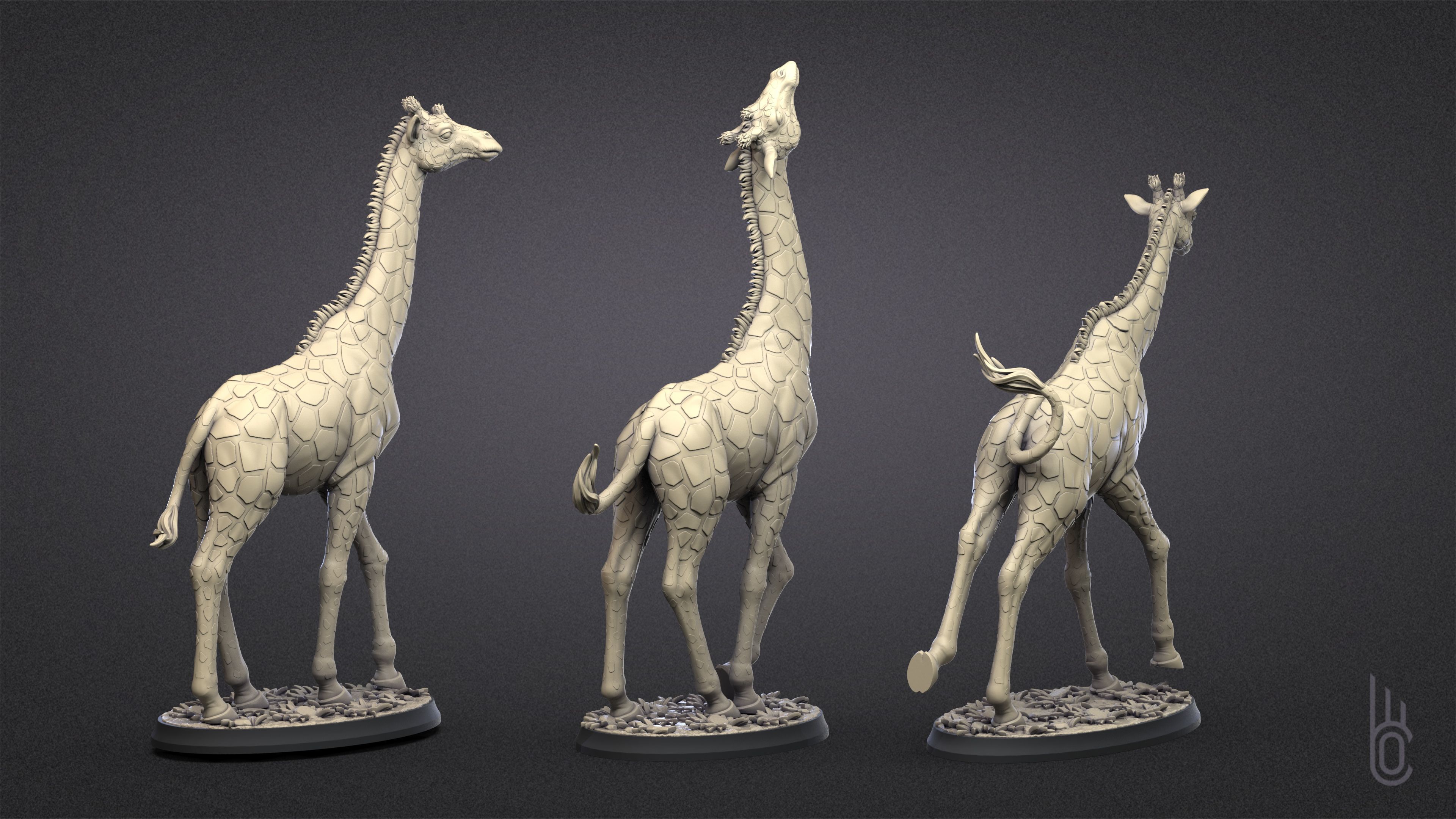 Giraffes Three poses 3D print model_9