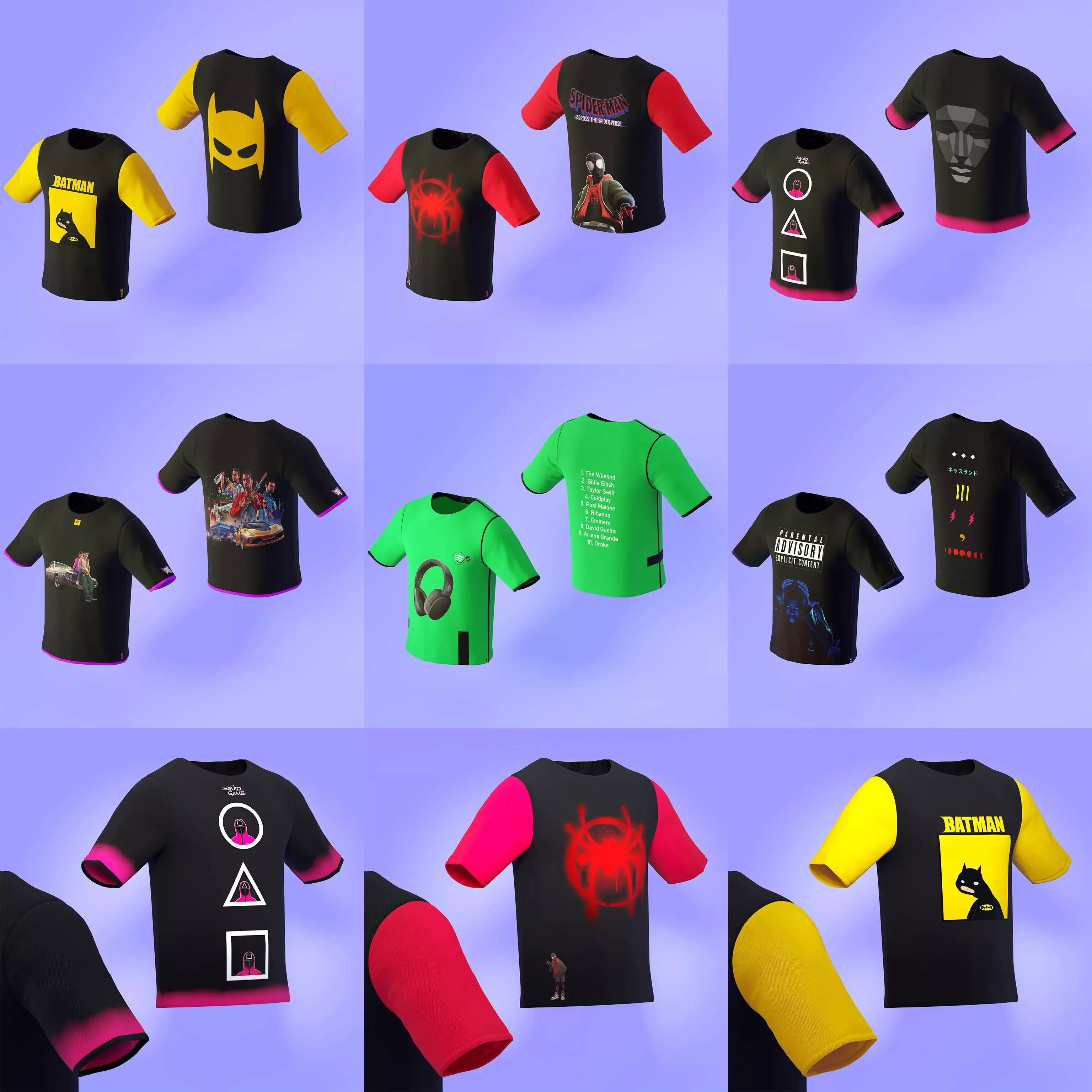 6 Popular T-Shirts Low-poly 3D model