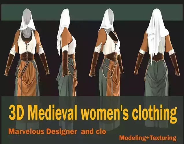 Medieval women s clothing 3D model