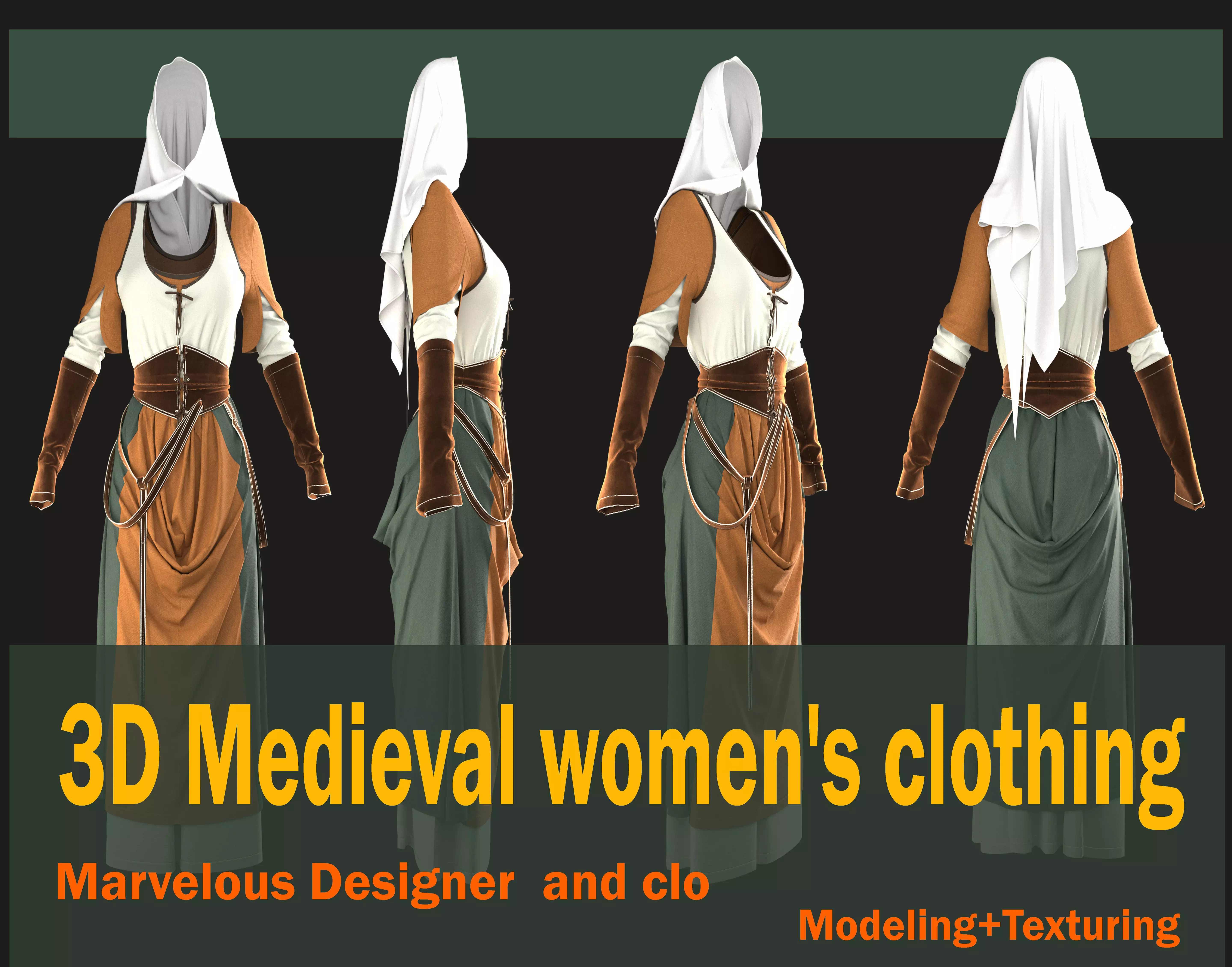 Medieval women s clothing 3D model