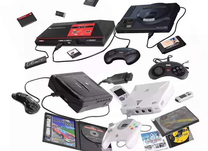 Sega Consoles Controllers Games and Accessories 3D Model Collection