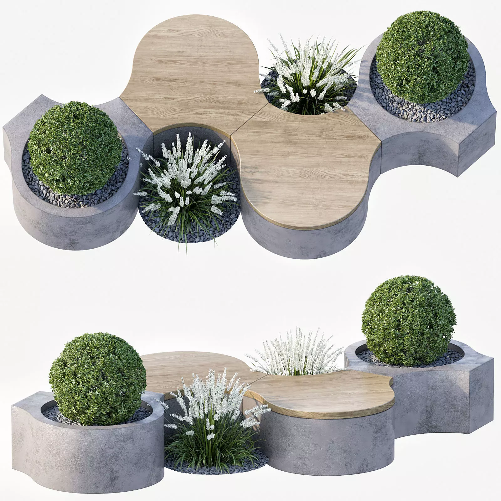 Bench with Plants - Urban Furniture 02 3D model