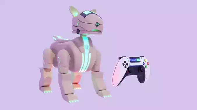 Robot Dog and joystick console Low-poly 3D model