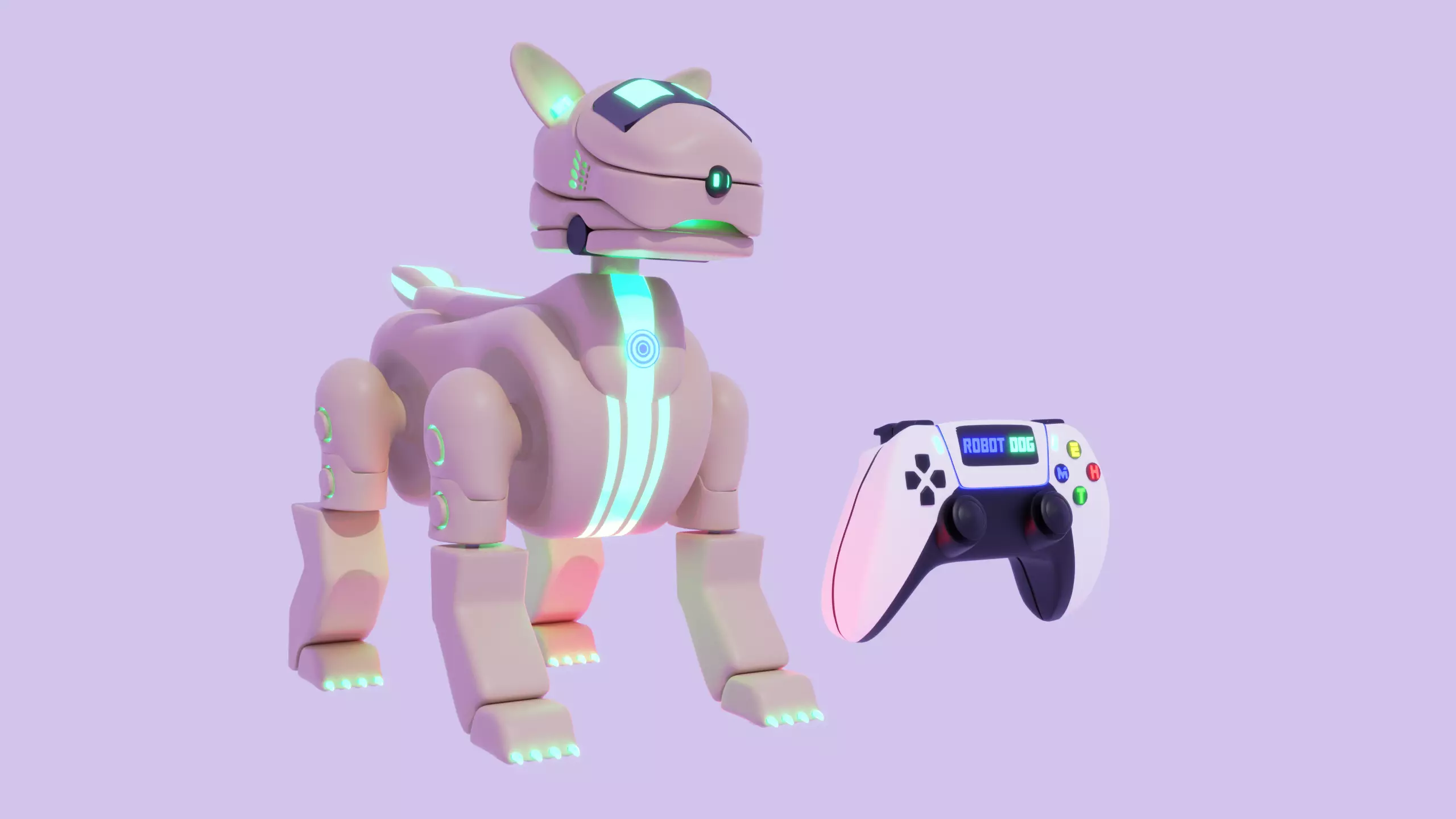 Robot Dog and joystick console Low-poly 3D model_0