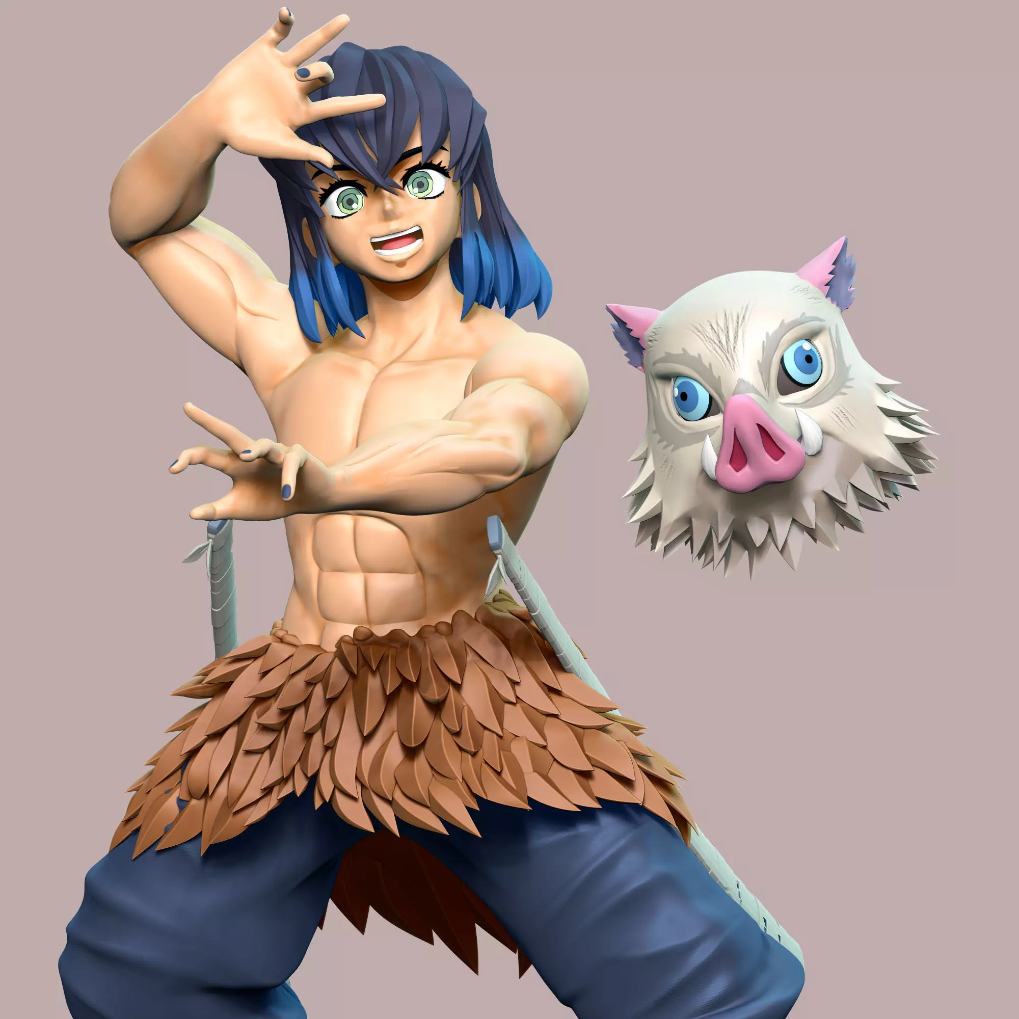 Inosuke Hashibira Boar Face Mask 3D print model_0