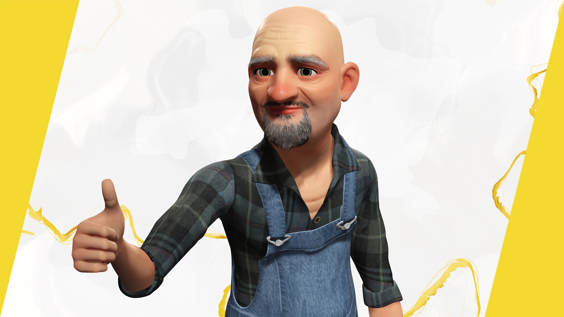 country man character cartoon semi-realistic sculpture Low-poly 3D model_16