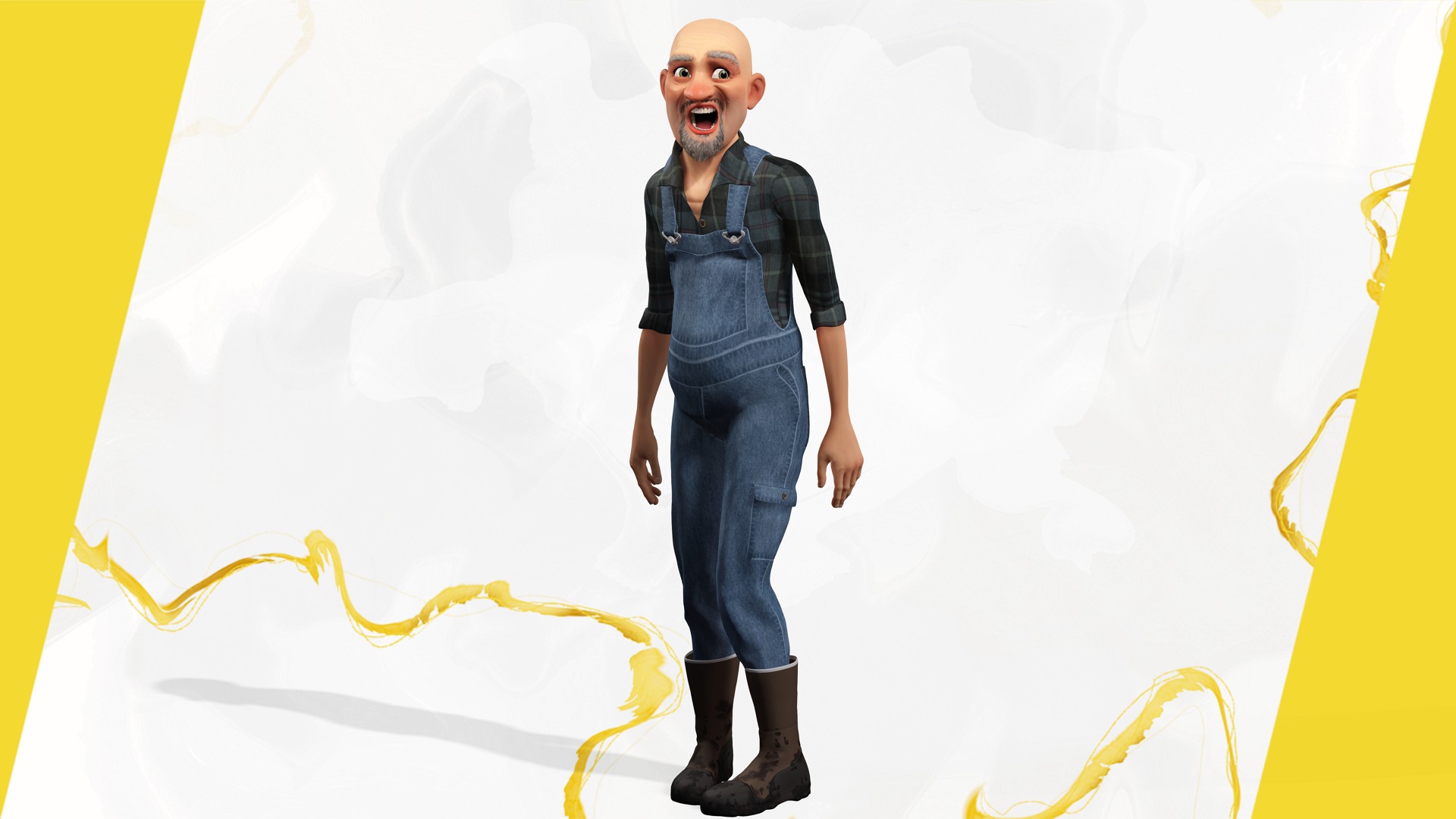 country man character cartoon semi-realistic sculpture Low-poly 3D model_7