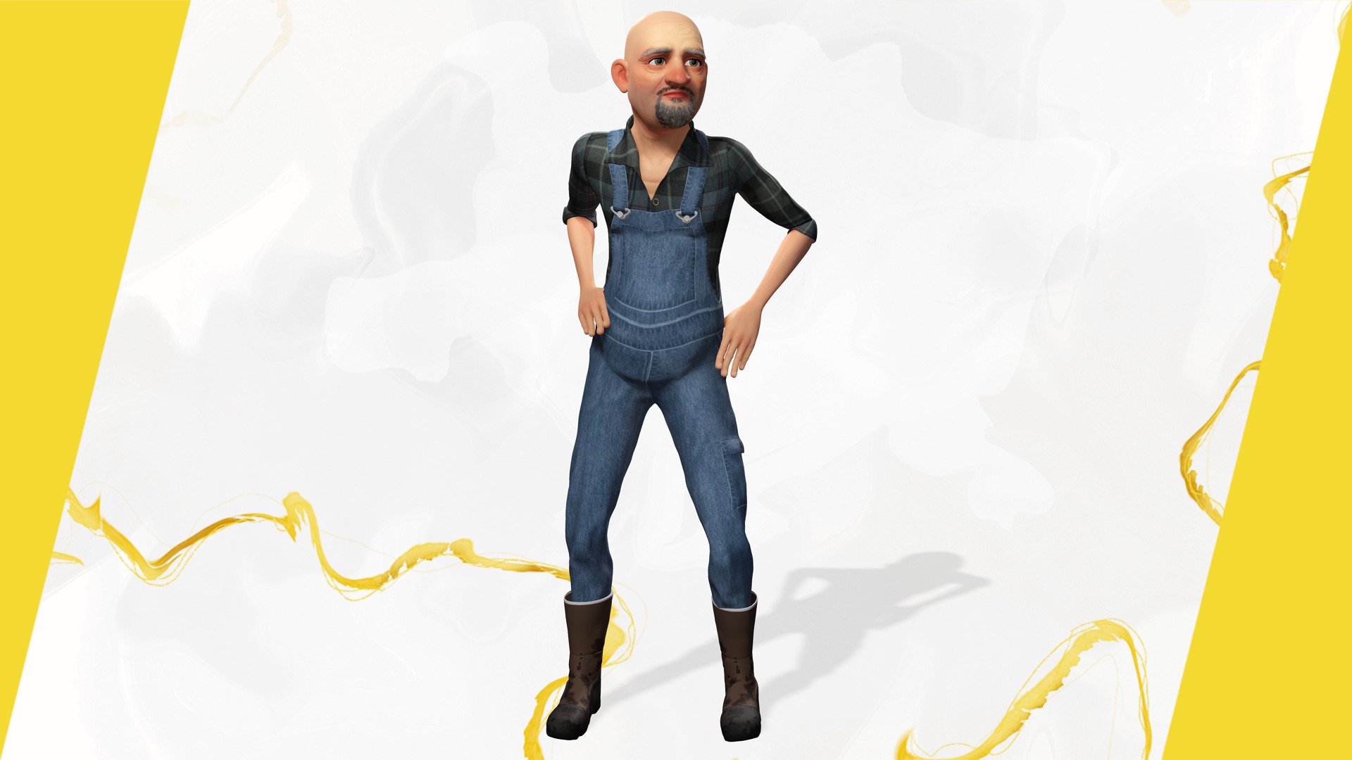 country man character cartoon semi-realistic sculpture Low-poly 3D model_9